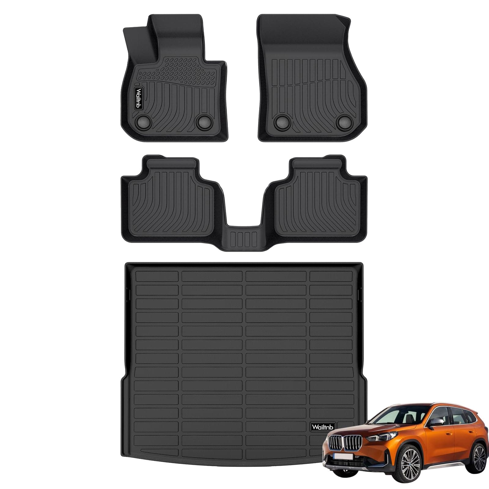 All Weather Floor Mats & Cargo Liner Custom for 2025 2024 2023 BMW X1 Car Mats Liners Cargo Trunk Mat Liner Trunk Mat BMW X1 Floor Mats Automotive Accessories Black