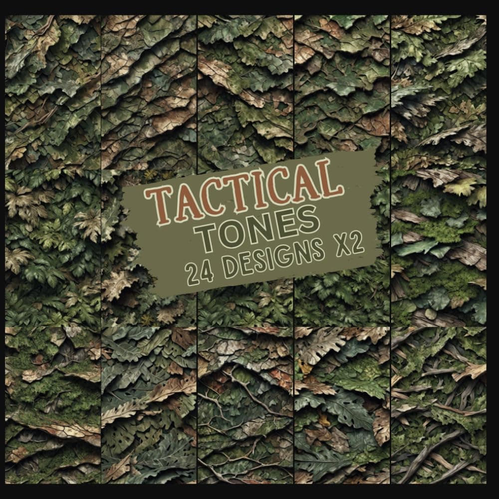 Tactical Tones 24 Designs x2: Double-Sided Army Camouflage Scrapbook Paper - A Creative Crafter's Dream for Origami and DIY Projects (8.5 x 8.5 Premium Size)