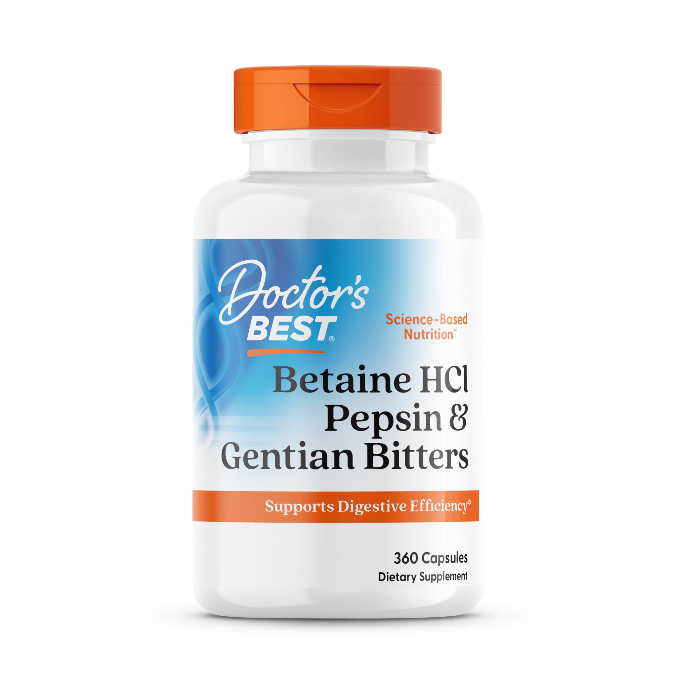 Doctor's Best Betaine HCI Pepsin and Gentian Bitters Capsules, 360 Count