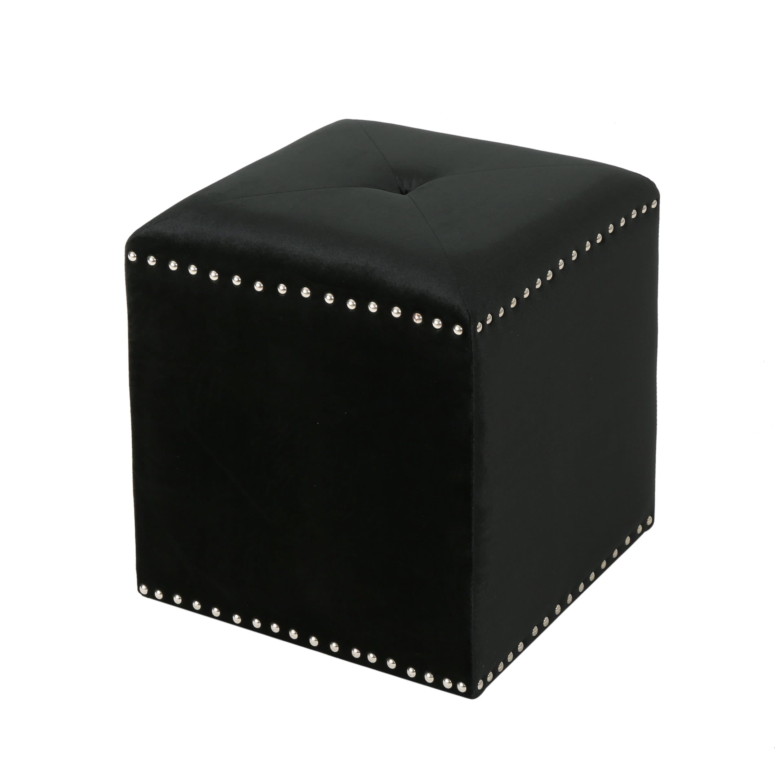 Christopher Knight Home Allen Glam Velvet Ottoman, Black
