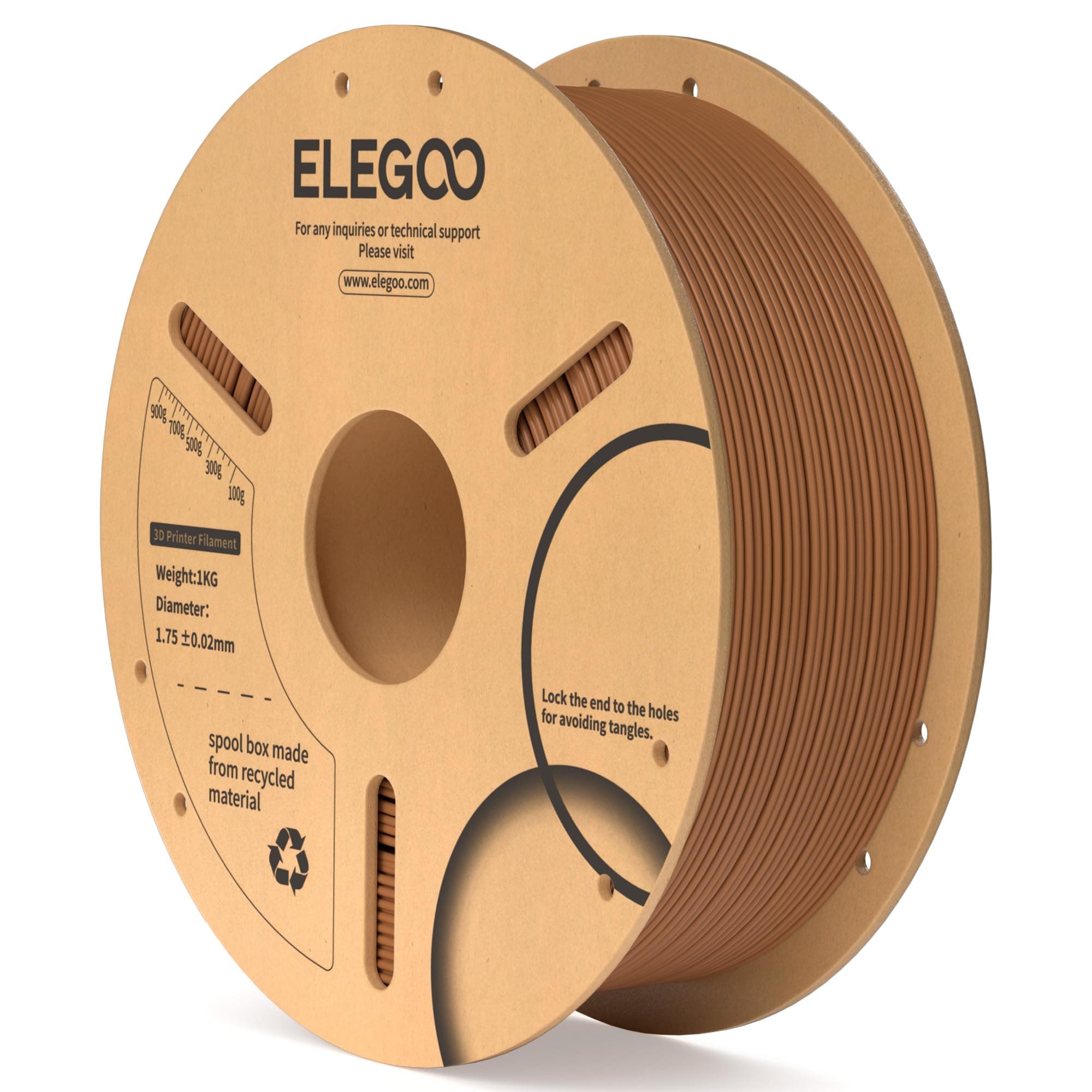 ELEGOO PLA Filament 1.75mm Brown 1KG, Dimensional Accuracy +/- 0.02mm, 1kg Cardboard Spool(2.2lbs) 3D Printing Filament Fits for Most FDM 3D Printers
