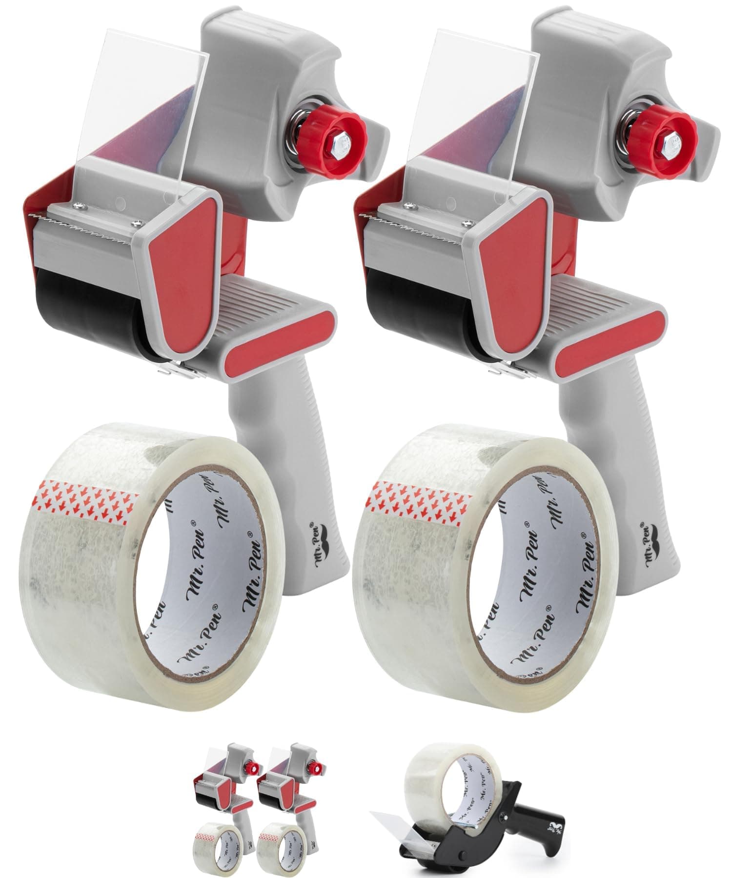 Mr. Pen - Heavy Duty Packing Tape Dispenser Gun 2-Inch, 2 Pack with 2 Rolls, Clear Packaging Tape for Moving and Boxes