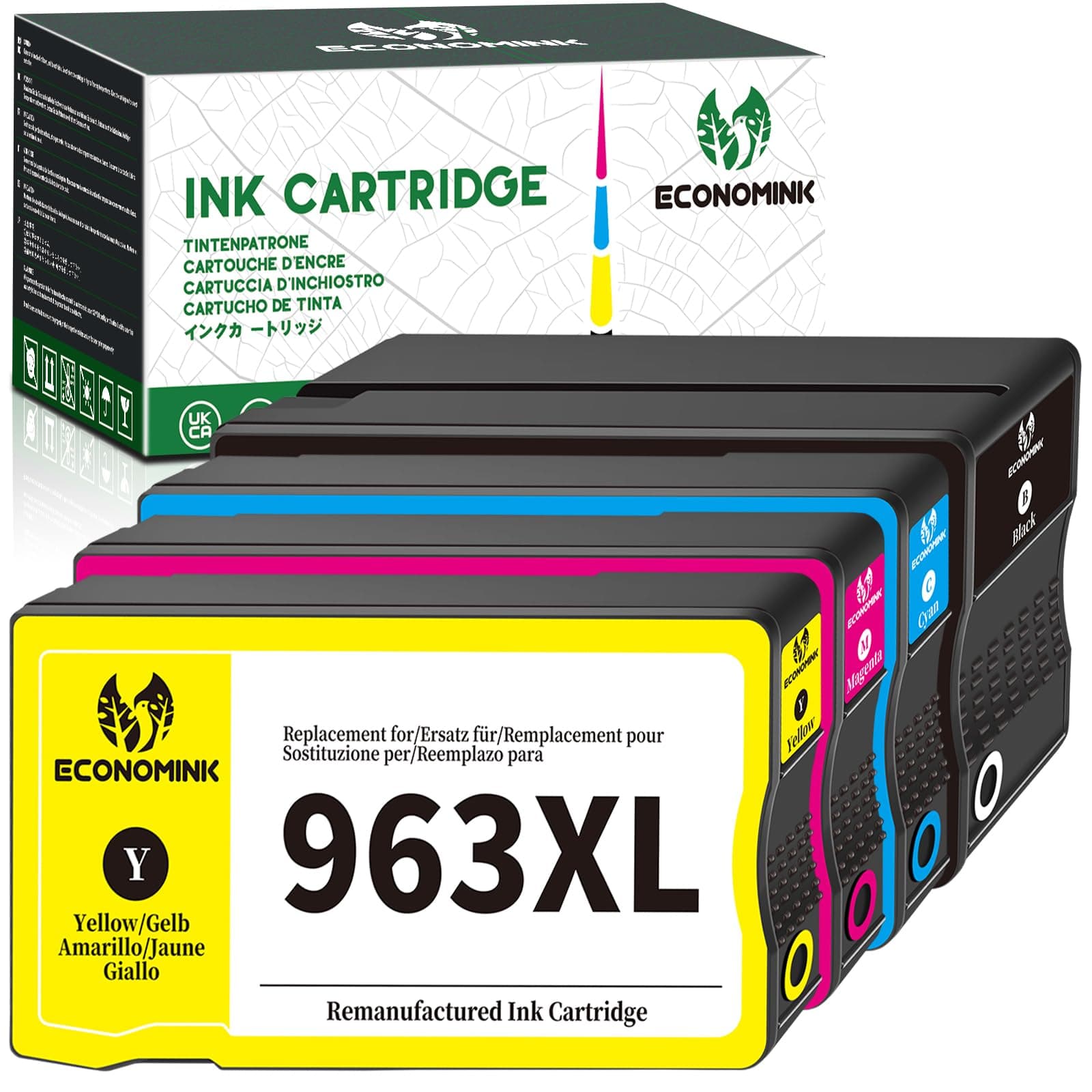Economink 963XL Pack of 4 Replacement Ink Cartridges for HP 963 XL for OfficeJet Pro 9010 9010e 9012 9014e 9015 9016 9018e 9019 9020 9022 9025e (1 Black, 1 Yellow, 1 Cyan 1 Magenta)