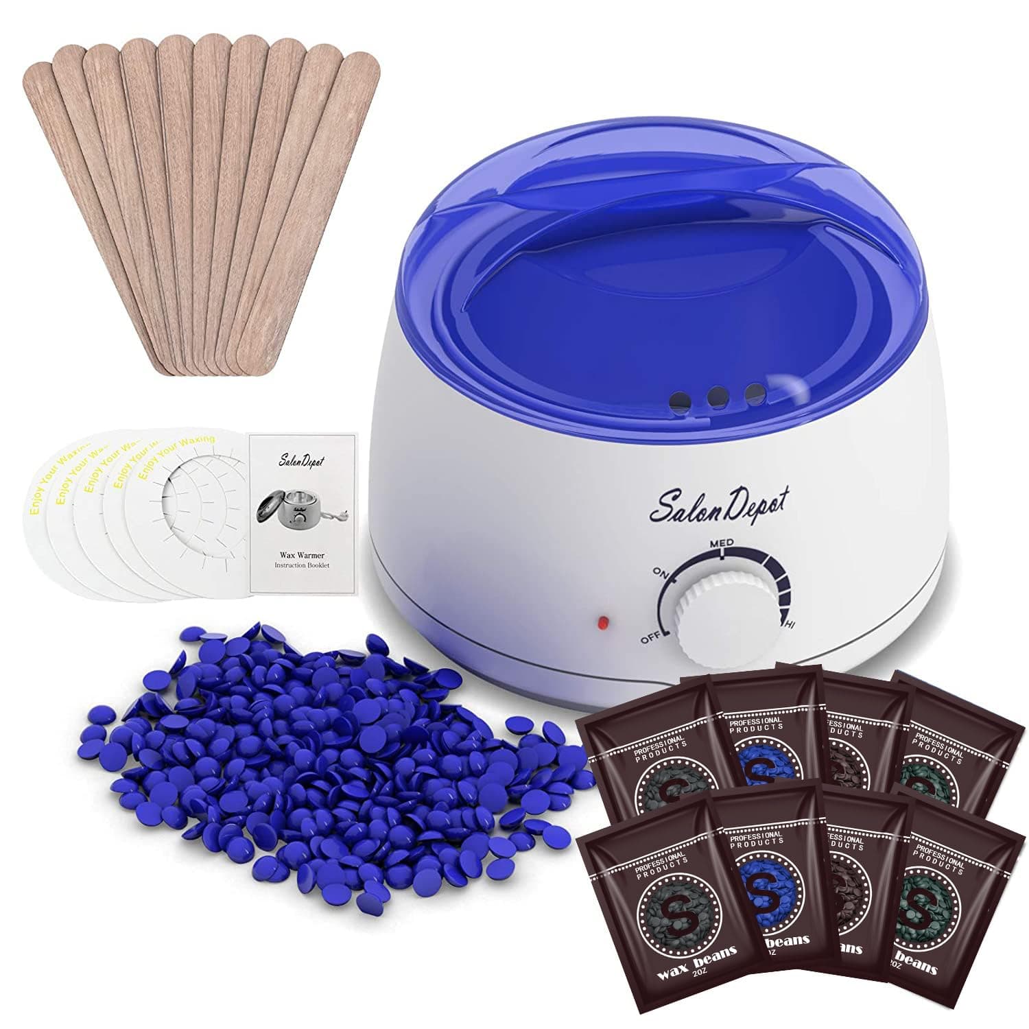 Waxing Kit - Portable Wax Heater for Hair Removal with 5 Pack Hard Wax Beans for Women and Men, Wax Warmer Kit - Suitable for Different Types of Hair, Eyebrow, Facial, Armpit, Bikini (White)