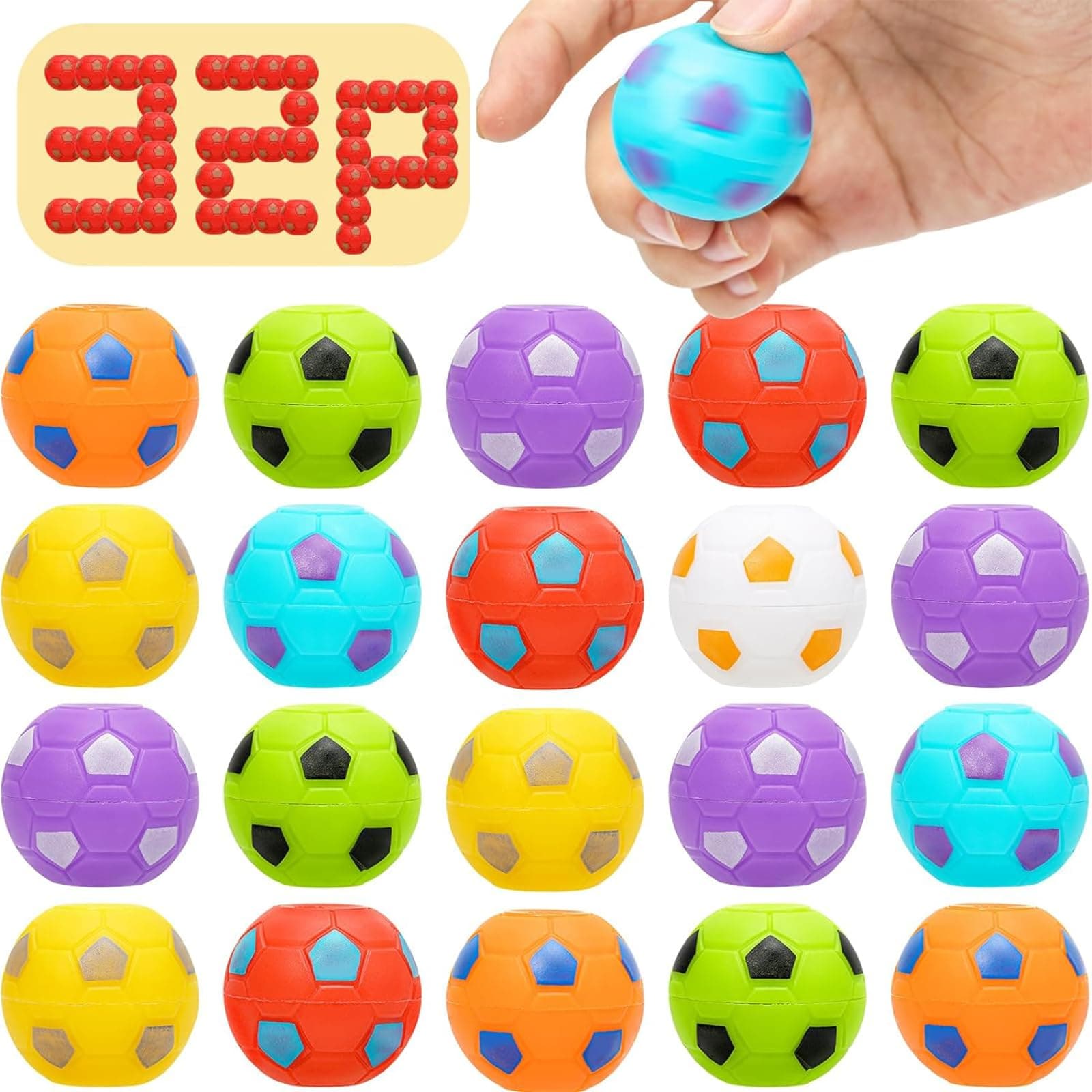 AZEN 32 Pcs Soccer Party Favors for Kids 4-8 8-12, Mini Fidget Spinners Soccer Ball Toys, Goodie Bags Stuffers for Birthday Party, Valentines Gifts Easter Basket Stuffers