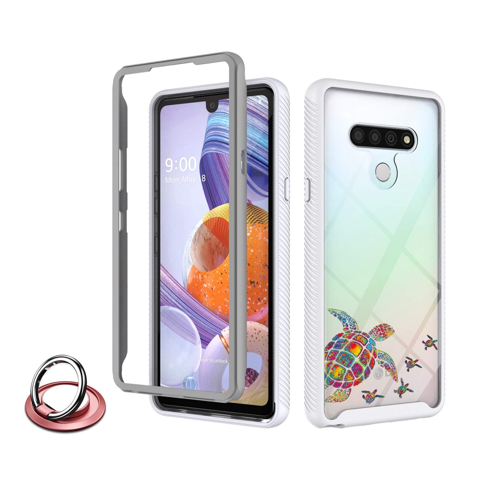 Compatible with LG Stylo 6 Case Clear for Girls Colorful Turtle Rugged Hybrid Bumper Heavy Duty Protective Cute Cases for LG Stylo 6 Women Men
