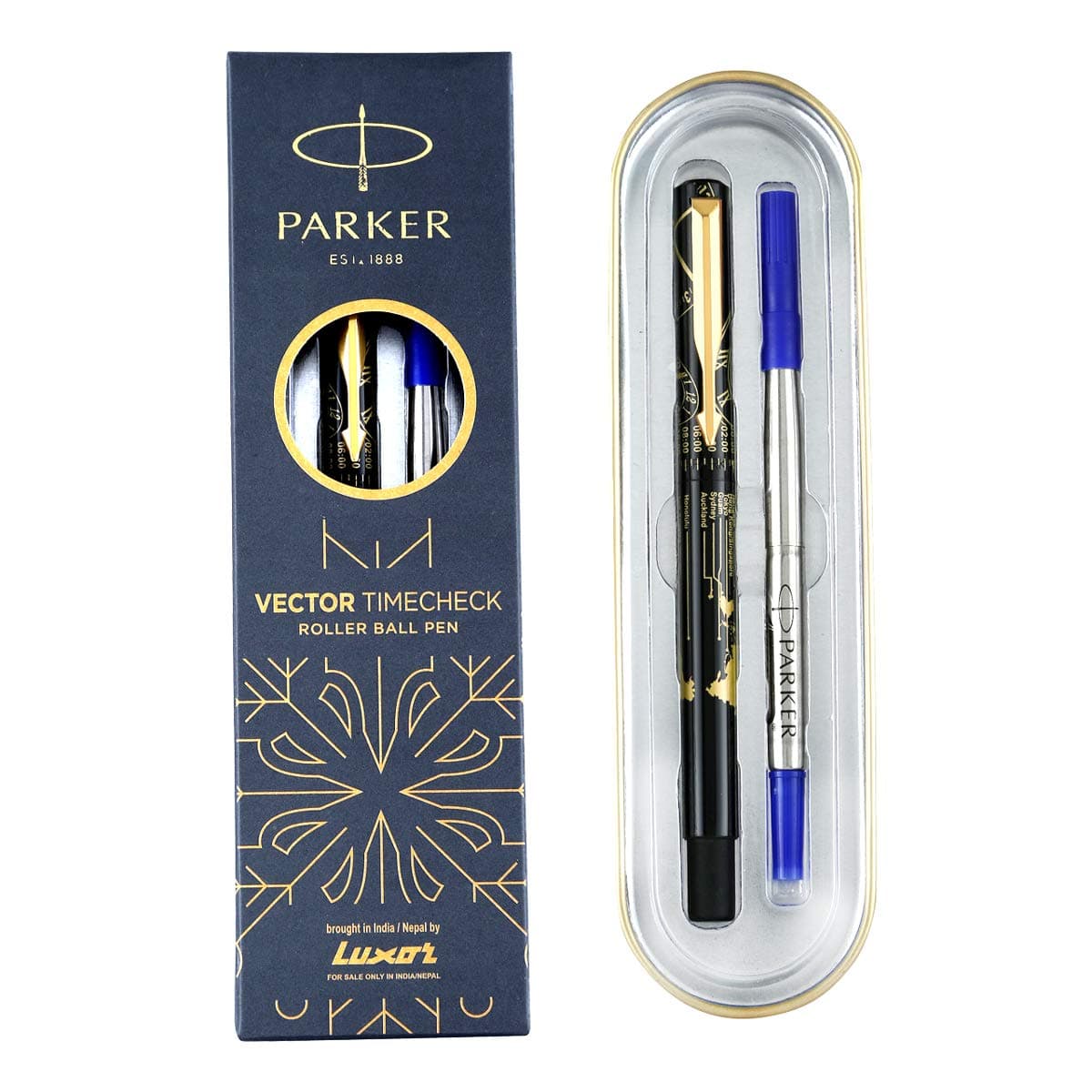Moments Vector Timecheck Gold Trim Roller Ball Pen (Black)