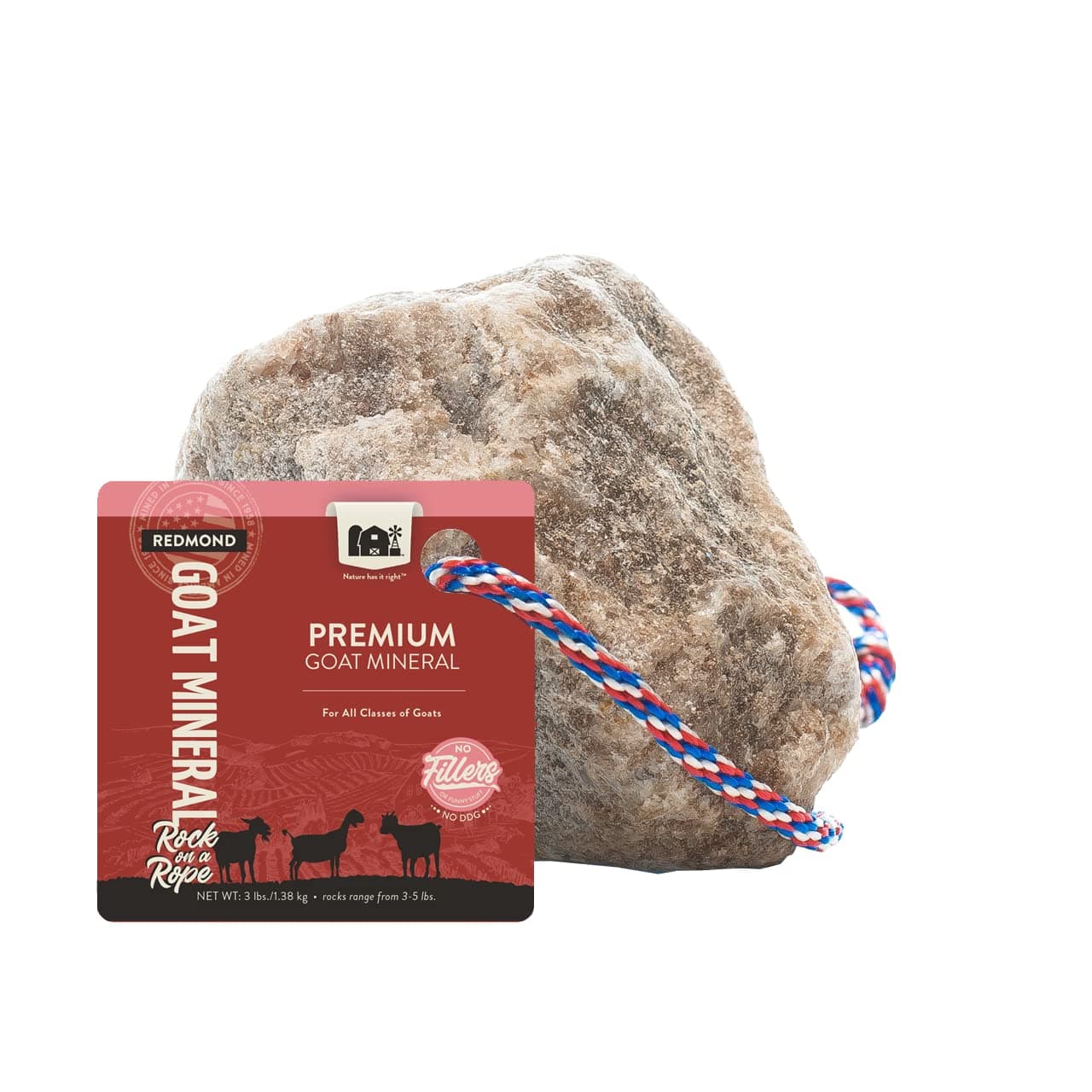 Goat Mineral Rock on a Rope, Unrefined Salt (3-5 LB Rock)