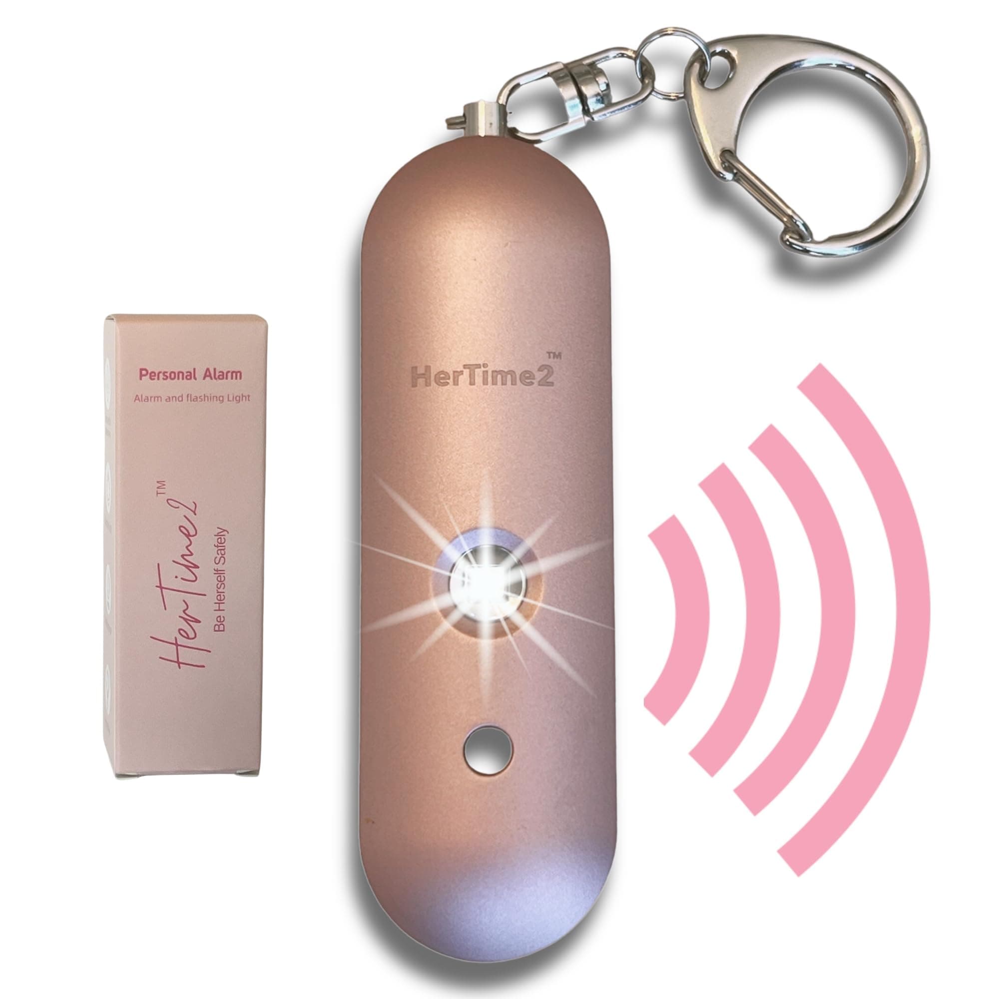 Personal Safety Alarm – Travel Safe Waterproof – Gift for Women College Girls – Self Defense Keychain – Extra Loud Siren – Strobe Light – Cute Key Chains Protection (Rose Gold)
