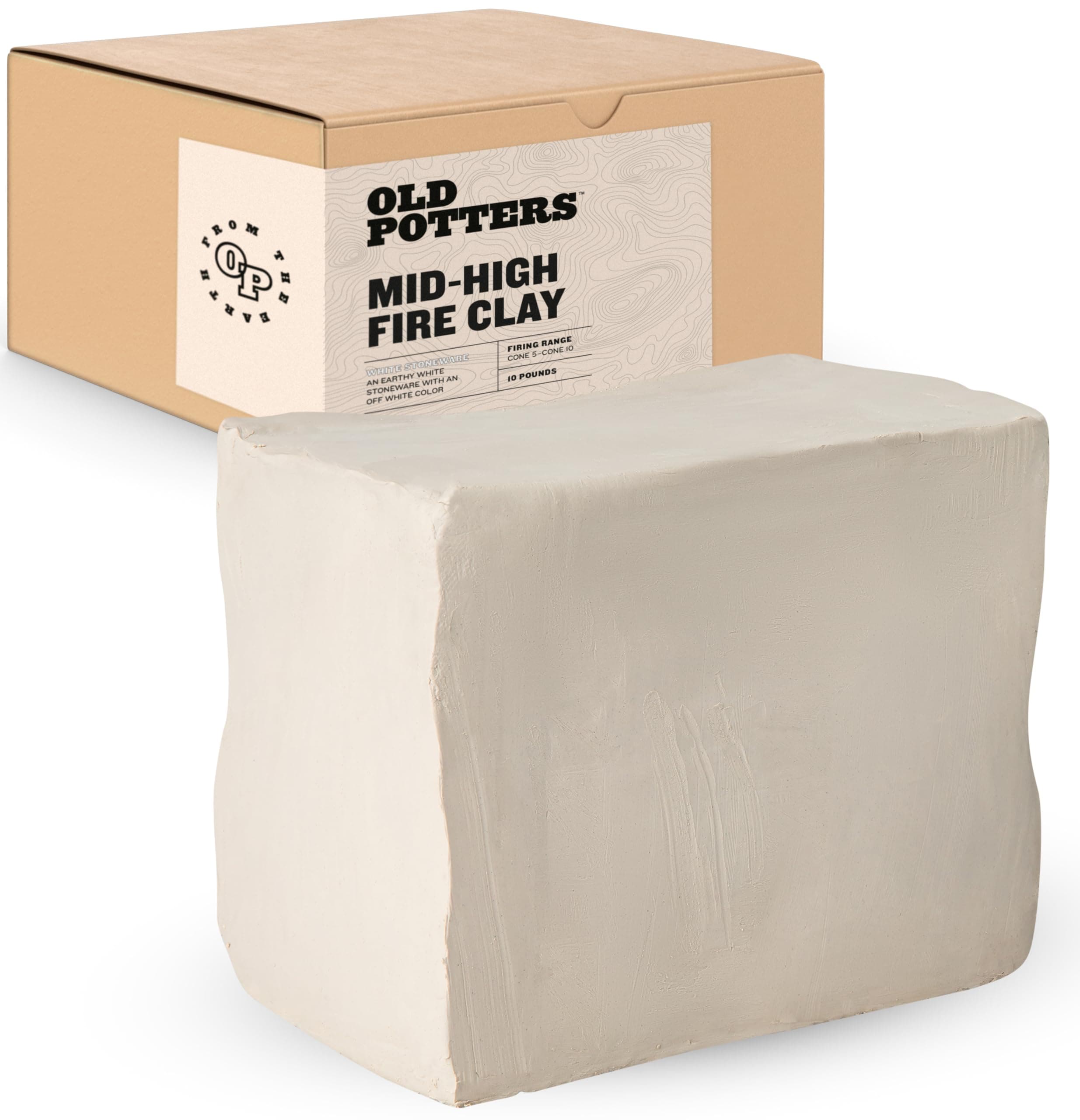 Old Potters Middle High Fire White Stoneware Clay for Pottery | Cone 5-10 | Perfect for Wheel Throwing, Hand Building, Carving | Great for All Skill Levels | Greenware Clay 10 lb