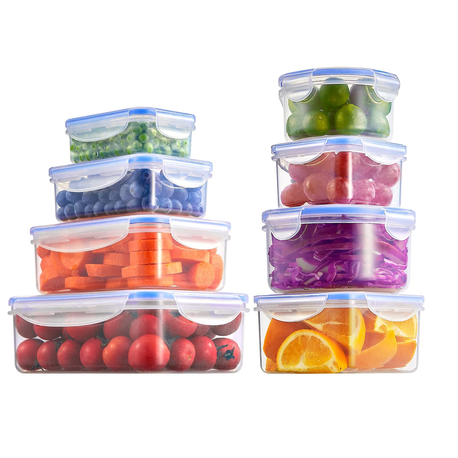Food Containers, Lunch Box, 8 Pieces Plastic Airtight Food Storage Containers, with Lids, Leak Proof, Microwave and Freezer Safe, BPA Free Food Containers(8 Containers and 8 Lids)