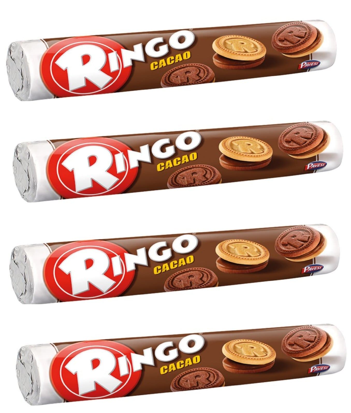 Pavesi:"Ringo" Cocoa Biscuits portions with 18 Biscuits - 5.82 Oz (165g) Pack of 4