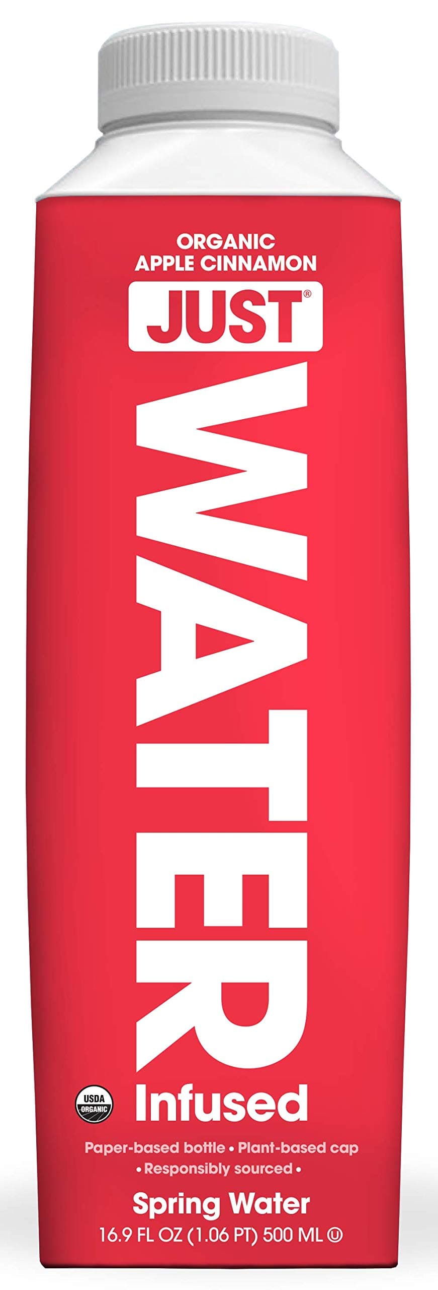 JUST Water Infused, Spring Water Infused with Organic Apple Cinnamon Essence in an Eco-Friendly Bottle, Zero Sugar, Zero Artf. Flavors, Zero Sweeteners, Alkaline, pH of 8.0 16.9 fl oz, (Pack of 12)