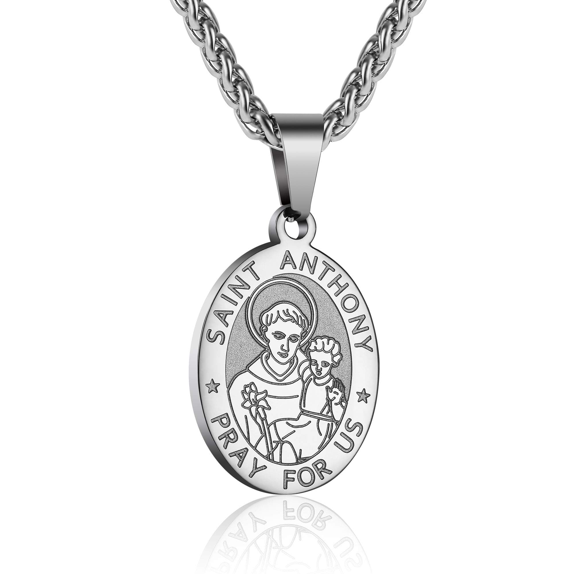 P. BLAKE Oval Saint Christopher/Michael/Joseph/Jude/Virgin Mary/Joseph/Francis/Patrick/Anthony/Benedict/Thomas Necklace for Men Women, Stainless Steel Catholic Patron Pendant with Chain 24 Inches