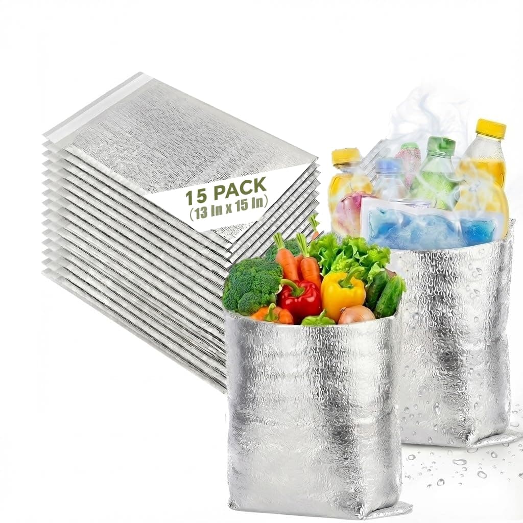 Smilco Reusable Insulation Bags Thermal Box Liners Metalized Liners Lunch Food Box Shopping Bag Insulated Lining Waterproof Insulation Package (15 Pack/ 13 In x 15 In)