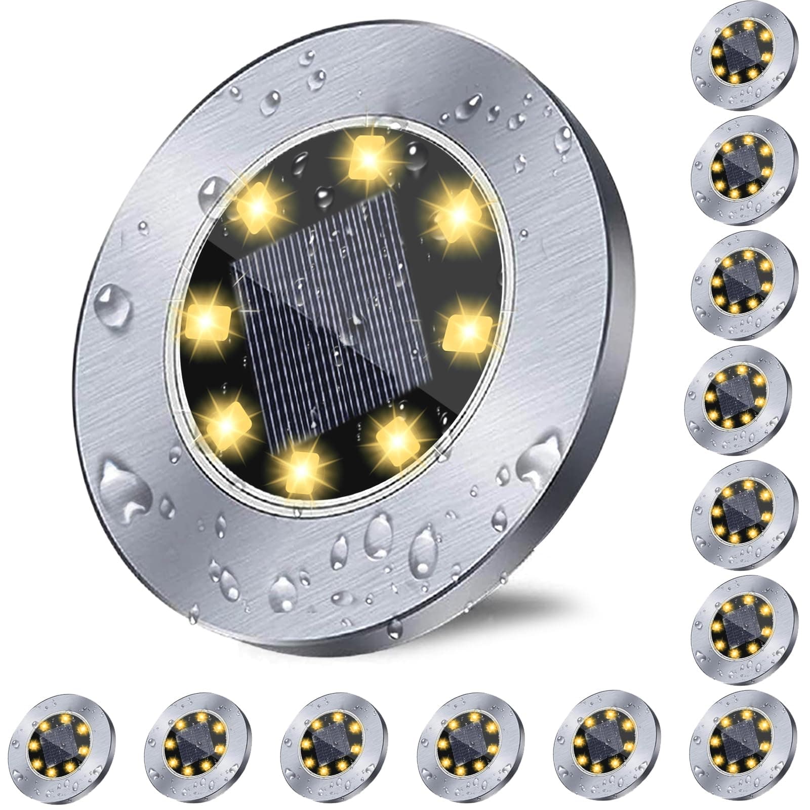 Solar Ground Lights, Waterproof Solar Garden Lights, Upgraded Outdoor Garden Waterproof Bright in-Ground Lights, Landscape Lights for Pathway,Yard,Deck,Lawn,Patio,Walkway (12 Pack Warm Light)