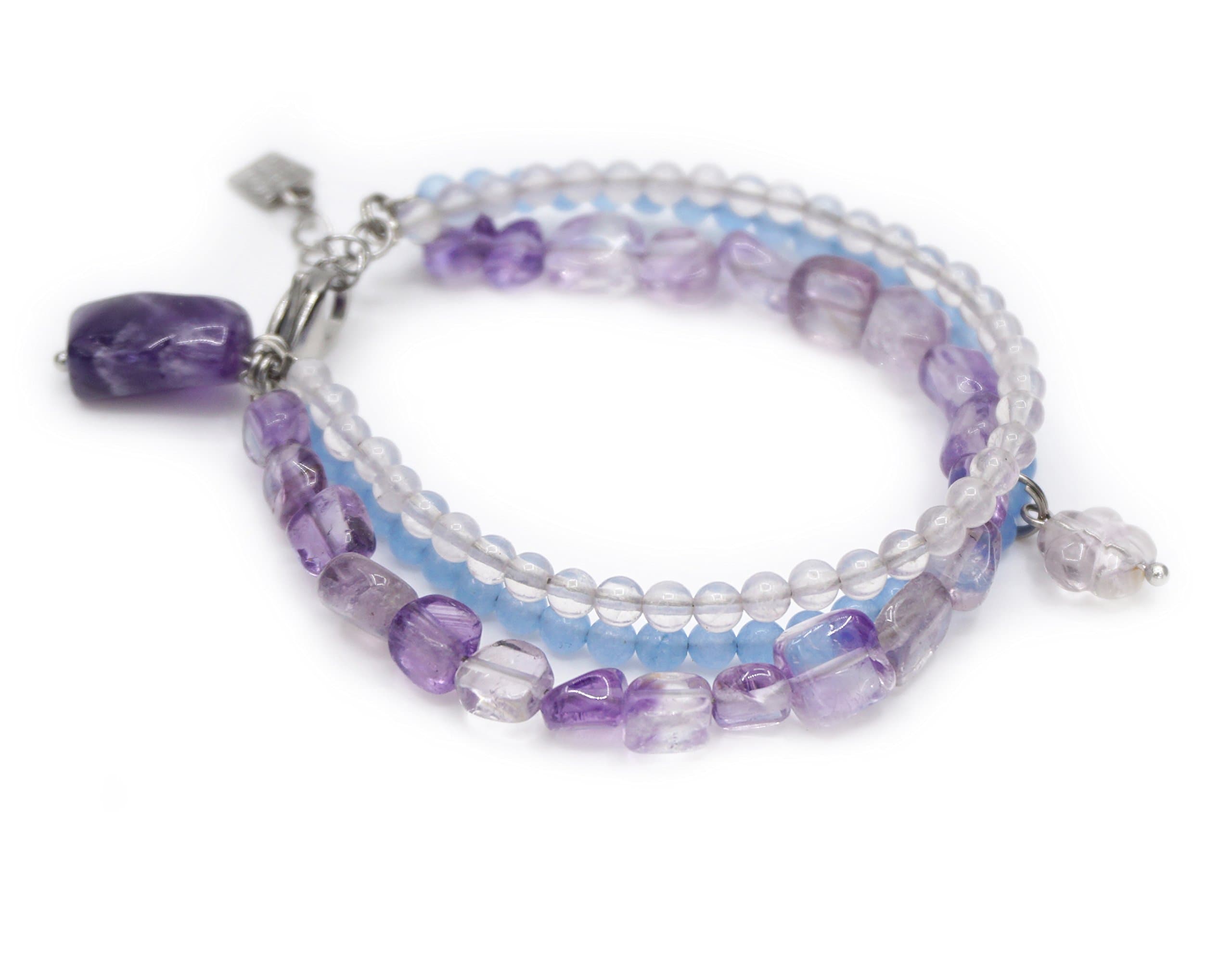 Steel Bracelet: Ametrine, Rose Quartz, Blue Agate, Amethyst