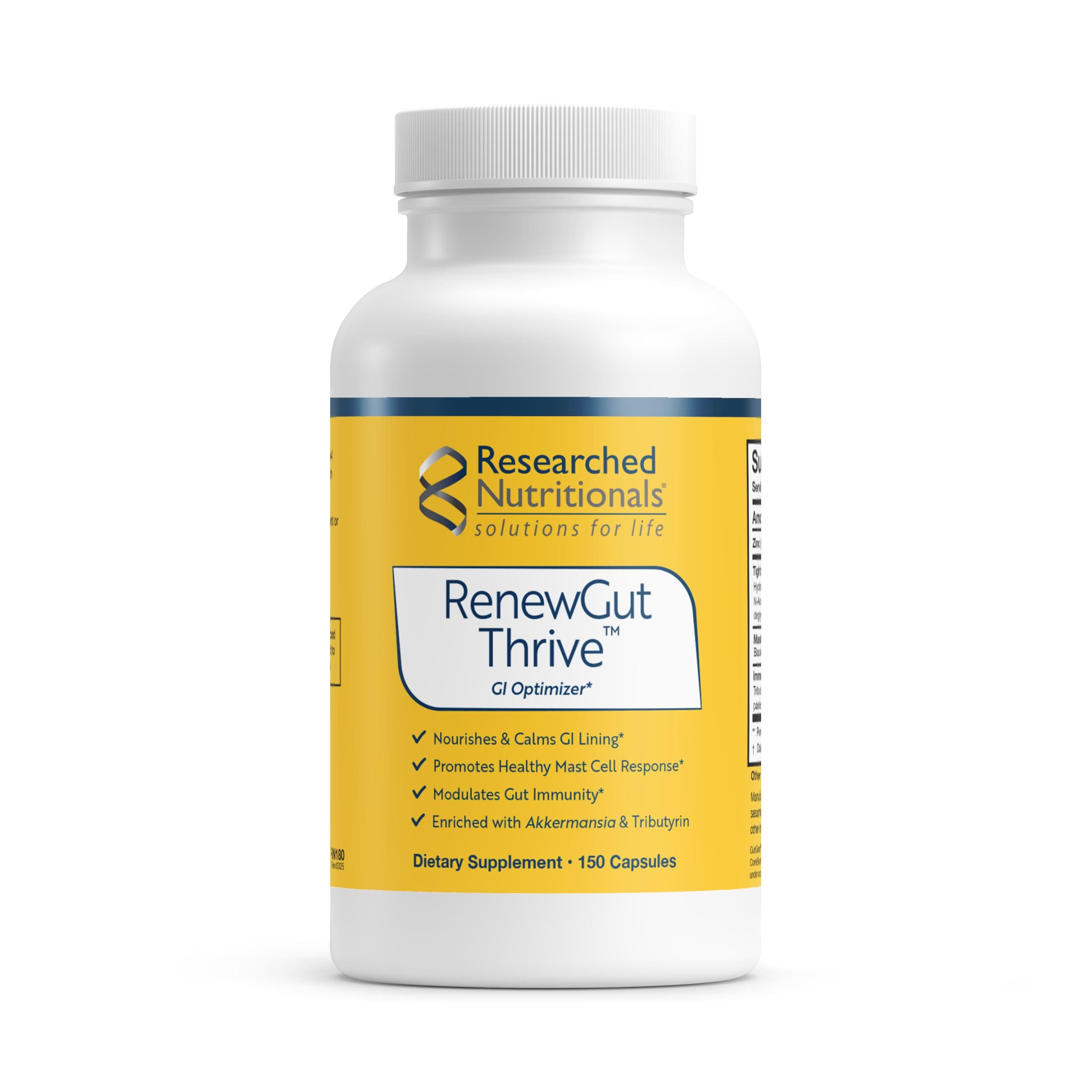 Researched Nutritionals RenewGut Thrive - Gut Health Supplements with Pasteurized Akkermansia Muciniphila & Tributyrin Postbiotics - Support A Healthy Gut Barrier & Immune Function (150 Capsules)