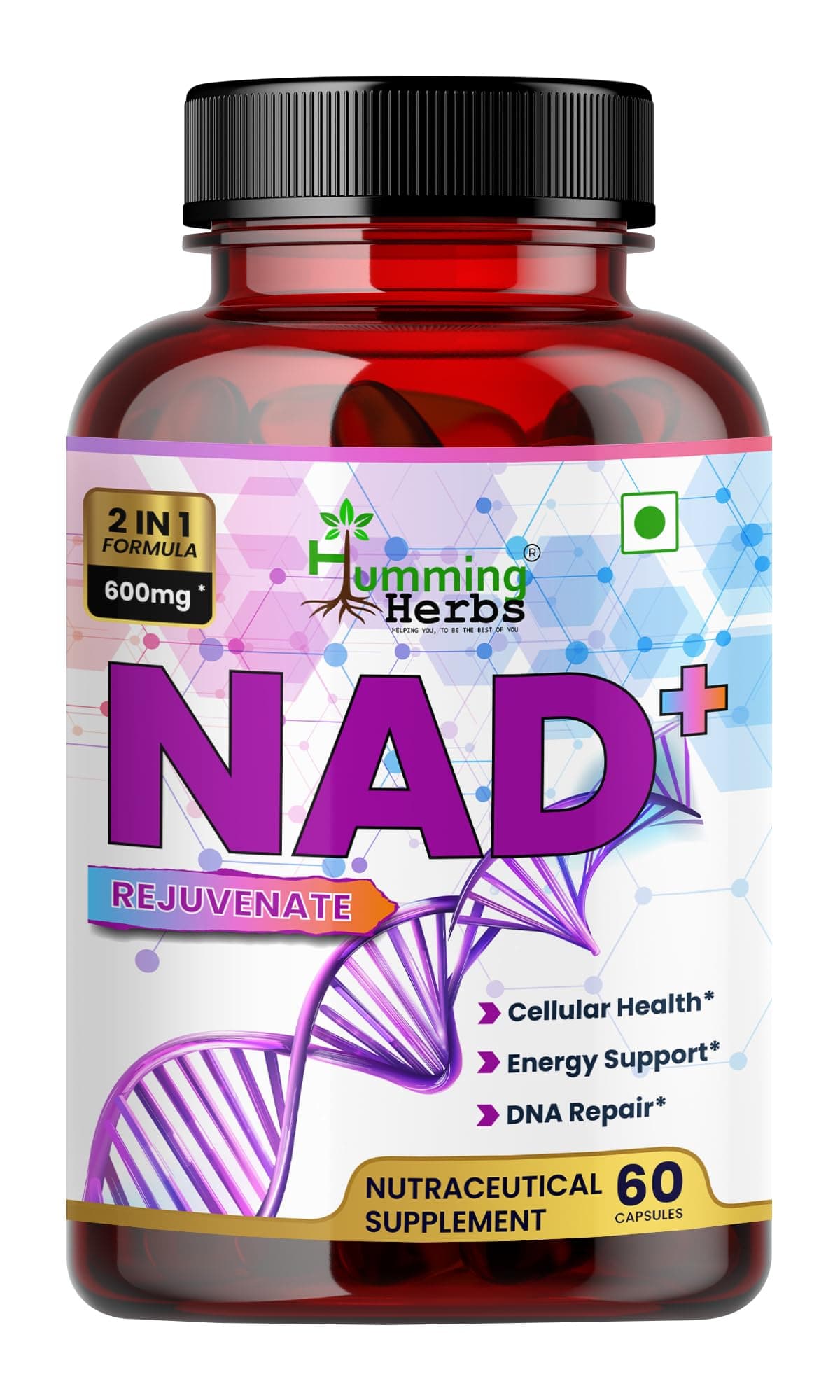 Humming Herbs NAD+ 600mg - Advanced Cellular Health & DNA Repair Formula - Energy and Metabolism Boost with Resveratrol and Polygnum Cuspidatum for Longevity & healthy Aeging