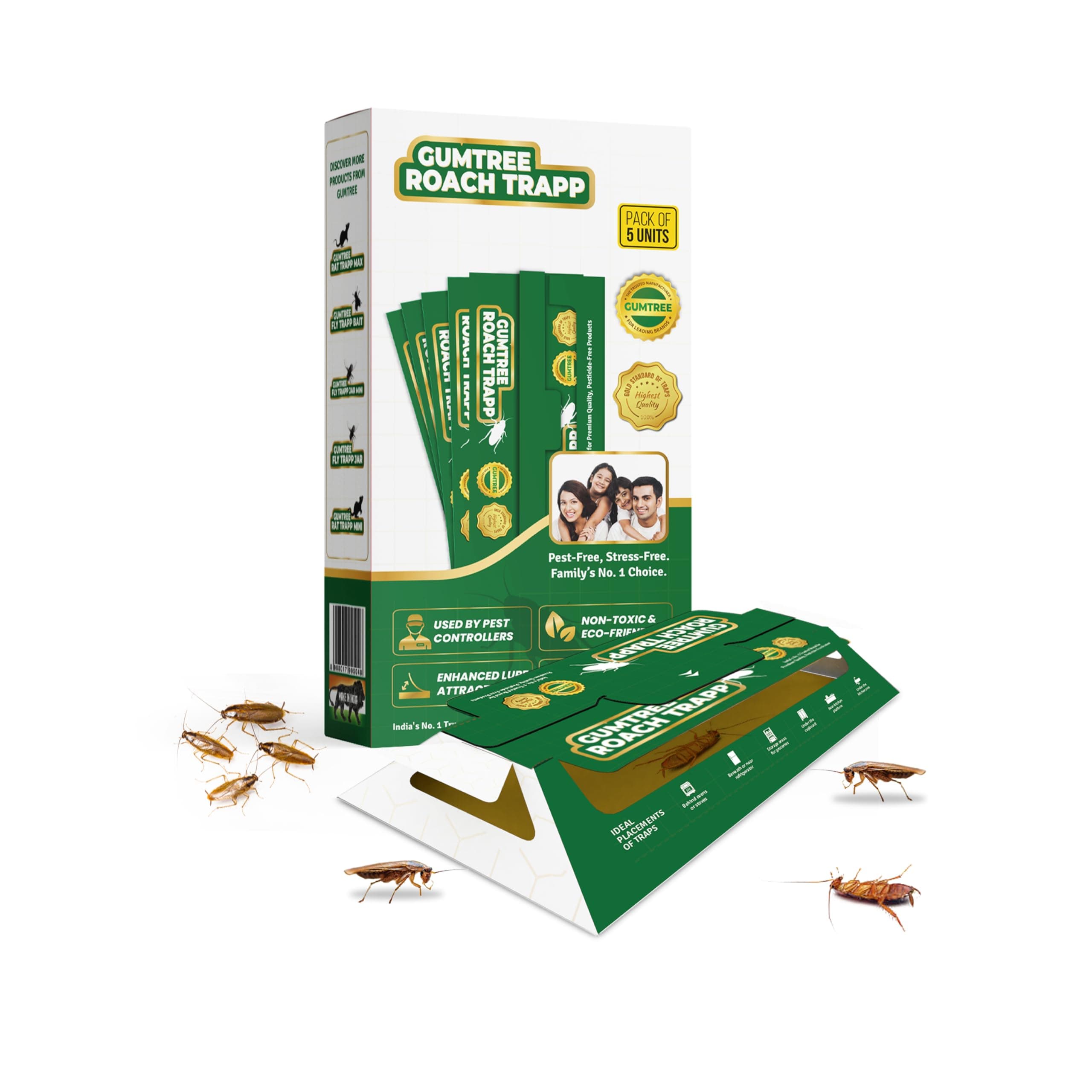 Gumtree Roach Trapp – Pack of 5 | Eco-Friendly, Non-Toxic Cockroach Trap with Bait & Repellent | Powerful Roach Killer for Kitchen, Room, Bathroom, Pantry | Safe Cockroach Control, Kids & Pet Friendly