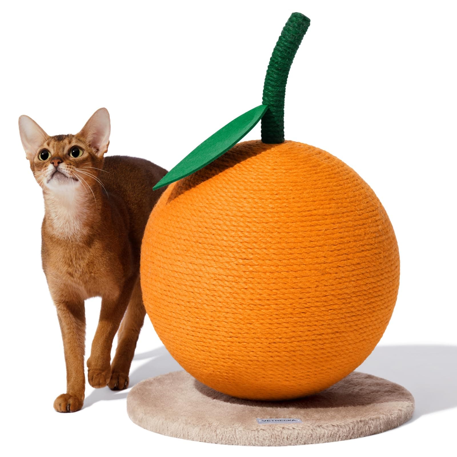 VETRESKA Orange Cat Scratching Post, Cute Cat Scratcher with Jute Rope, Vertical Cat Scratch Post for Indoor Cat and Kitten, Cat Scratching Ball