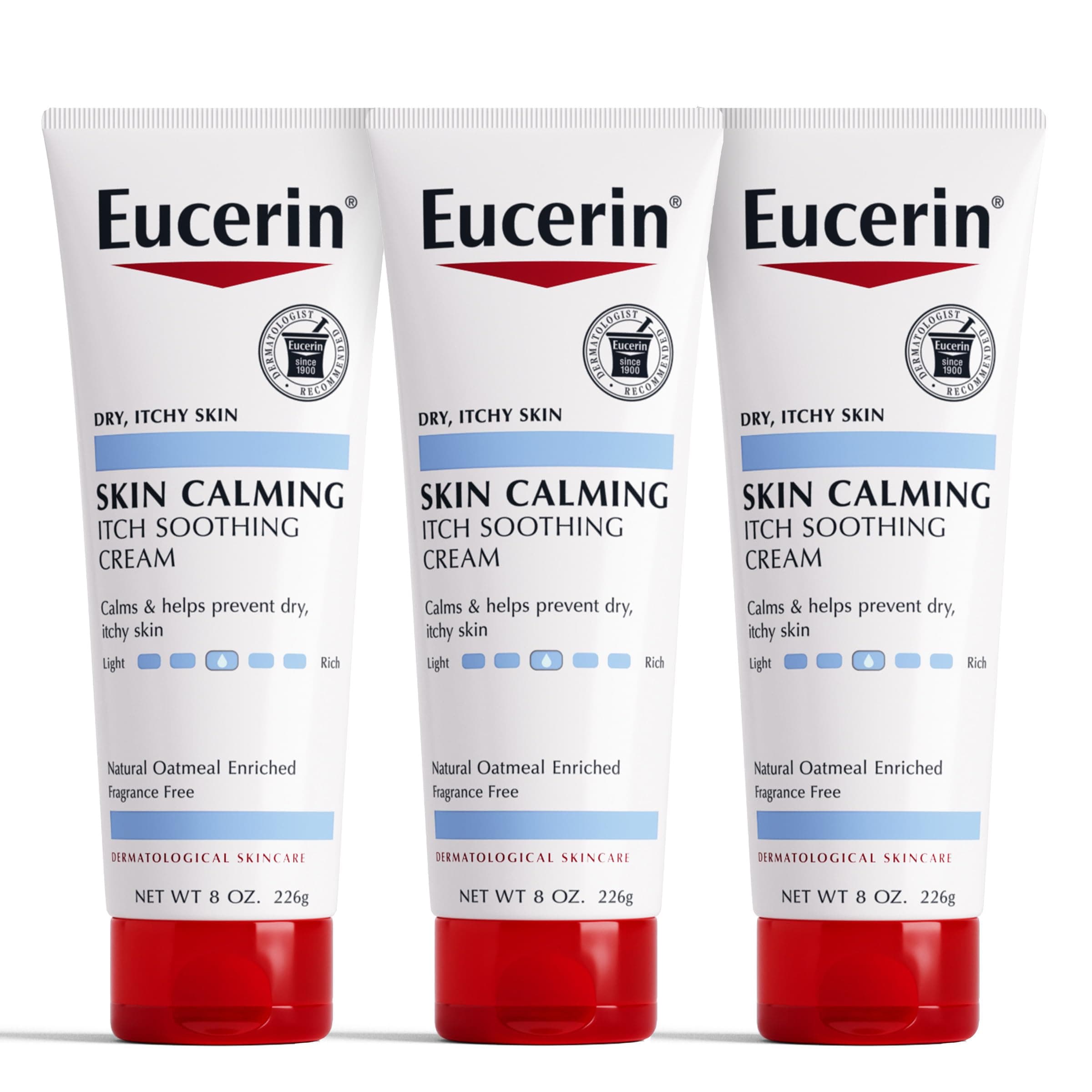 Skin Calming Cream - Full Body Lotion for Dry, Itchy Skin, Natural Oatmeal Enriched - 8 oz. Tube (Pack of 3)