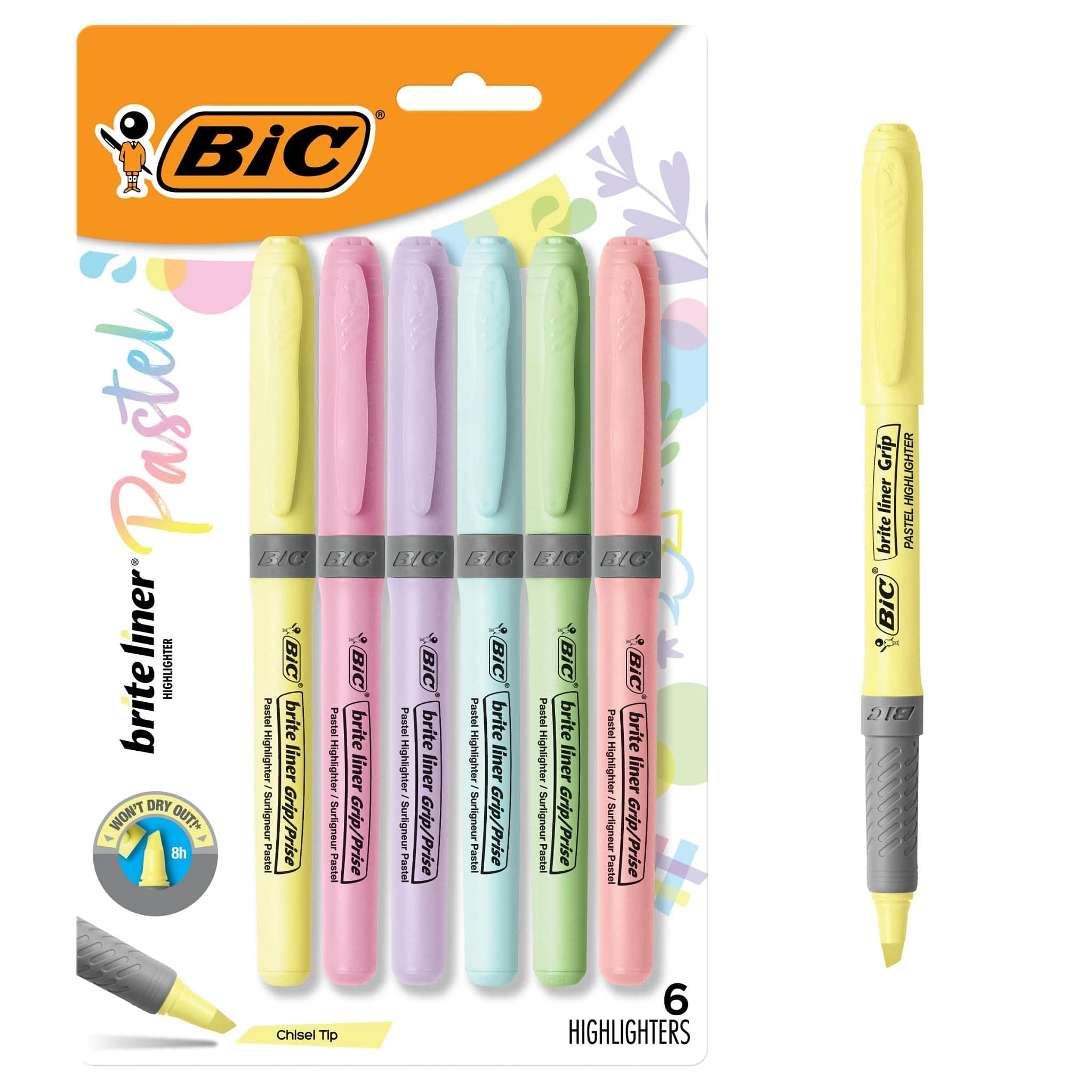 Brite Liner Grip Pocket Highlighter, Assorted Ink Colors, Chisel Tip, Assorted Barrel Colors, 6/pack