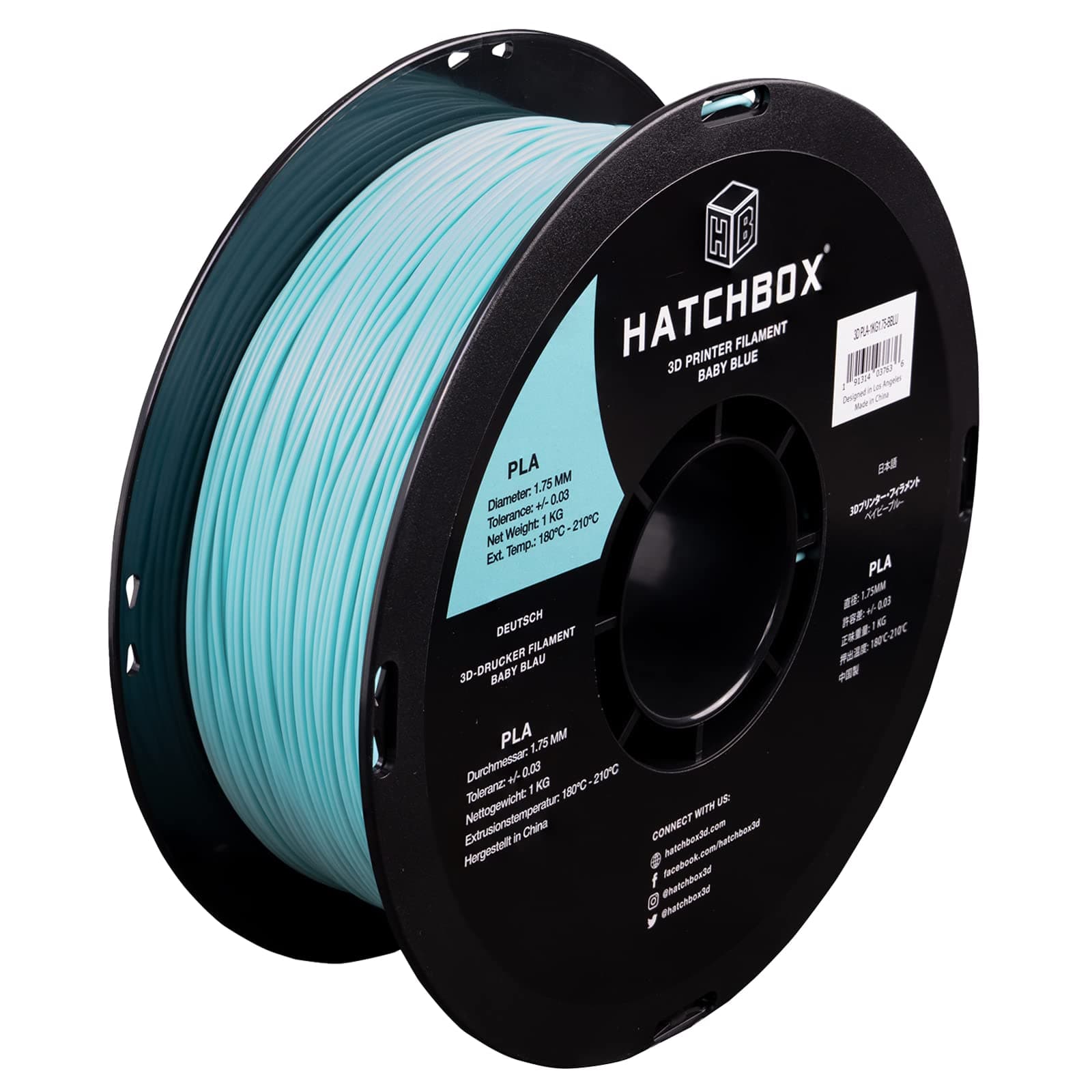 HATCHBOX 1.75mm Baby Blue PLA 3D Printer Filament, 1 KG Spool, Dimensional Accuracy +/- 0.03 mm, 3D Printing Filament