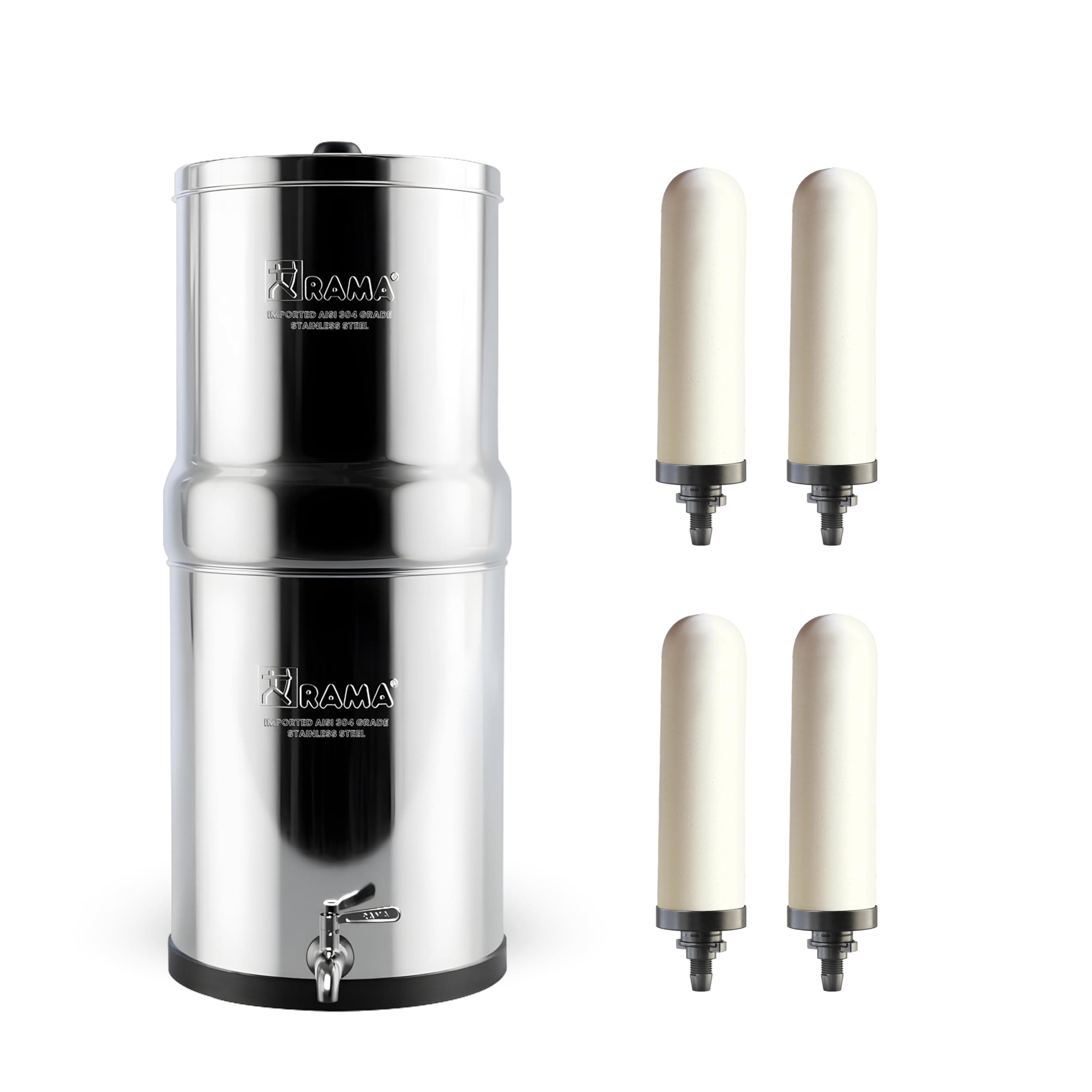 RAMA Gravity Water Filter, 8 Litre Storage (17 Litre Total Capacity) 304 High Grade Stainless Steel Water Purifier for Home, 10 Year Manufacturer Warranty with 4 Spirit Candles and Stainless Steel Tap