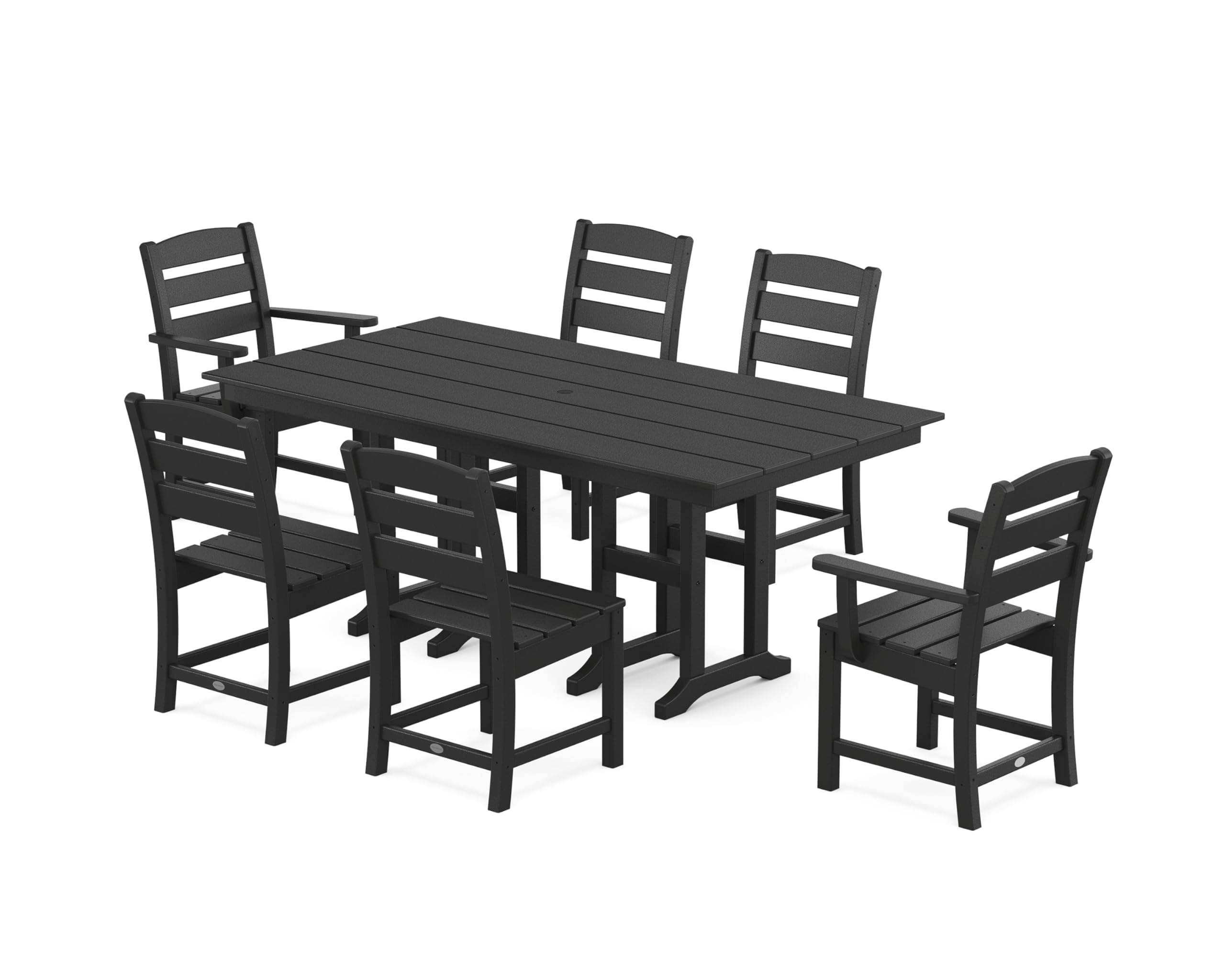 Lakeside 7-Piece Outdoor Dining Set, All-Weather HDPE Patio Furniture Table and Chairs, Black, Made in USA, Deck, Garden, Poolside