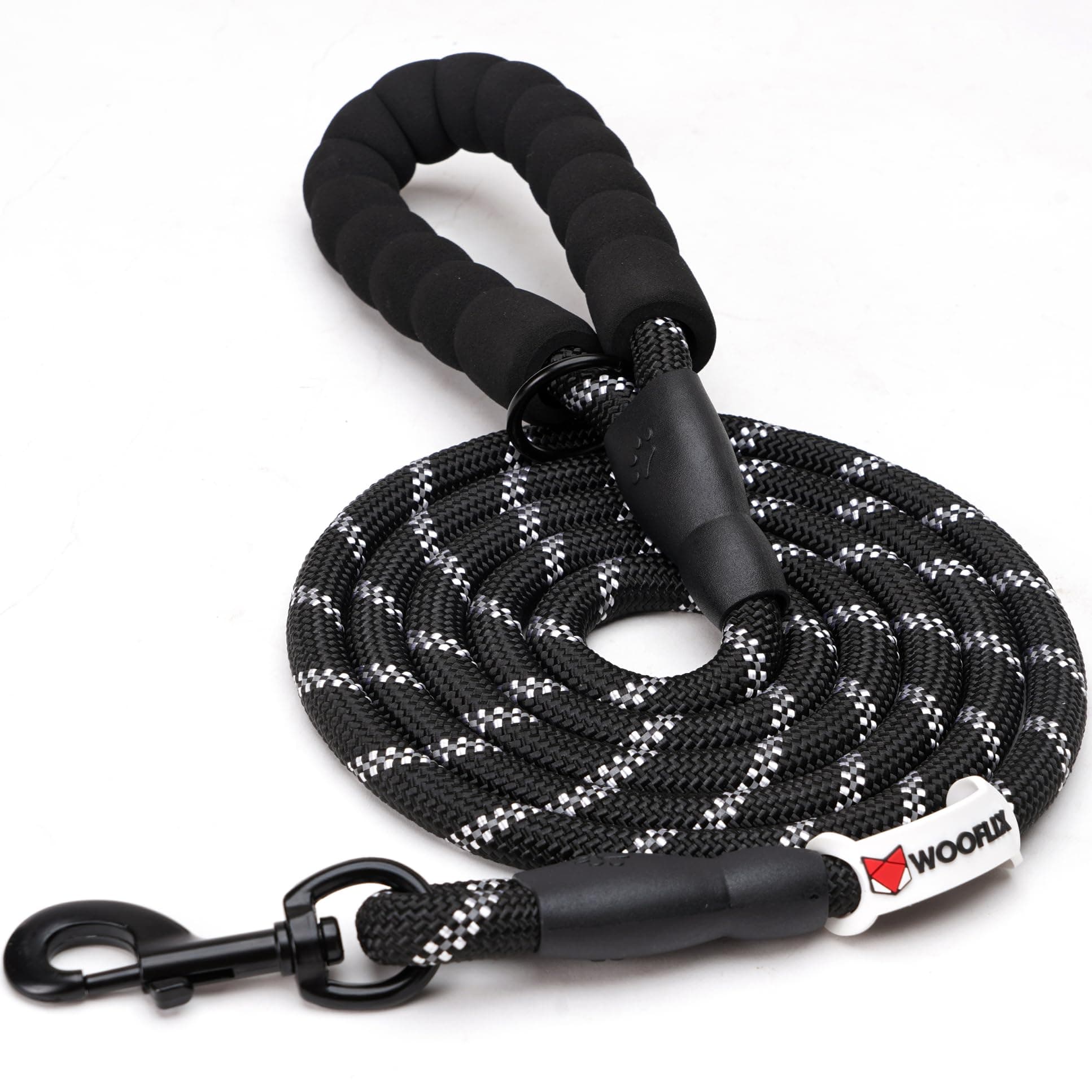Wooflix Heavy Duty Nylon Dog Leash | Anti Slip Padded Handle Long Dog Leash | Highly Reflective Leash for Dogs | Dog Rope for Medium & Large Dogs | Dog Training Leash | (Black, 5 Feet Long)