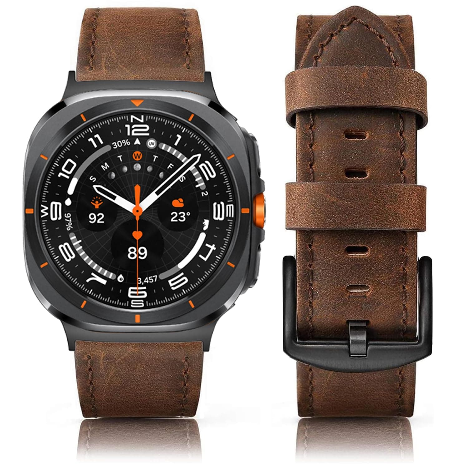 Leather Band Compatible with Samsung Galaxy Watch Ultra 47mm (2025/2024), Vintage Genuine Leather Wristband Replacement Band Compatible with Galaxy Watch 8 40mm 44mm 46mm