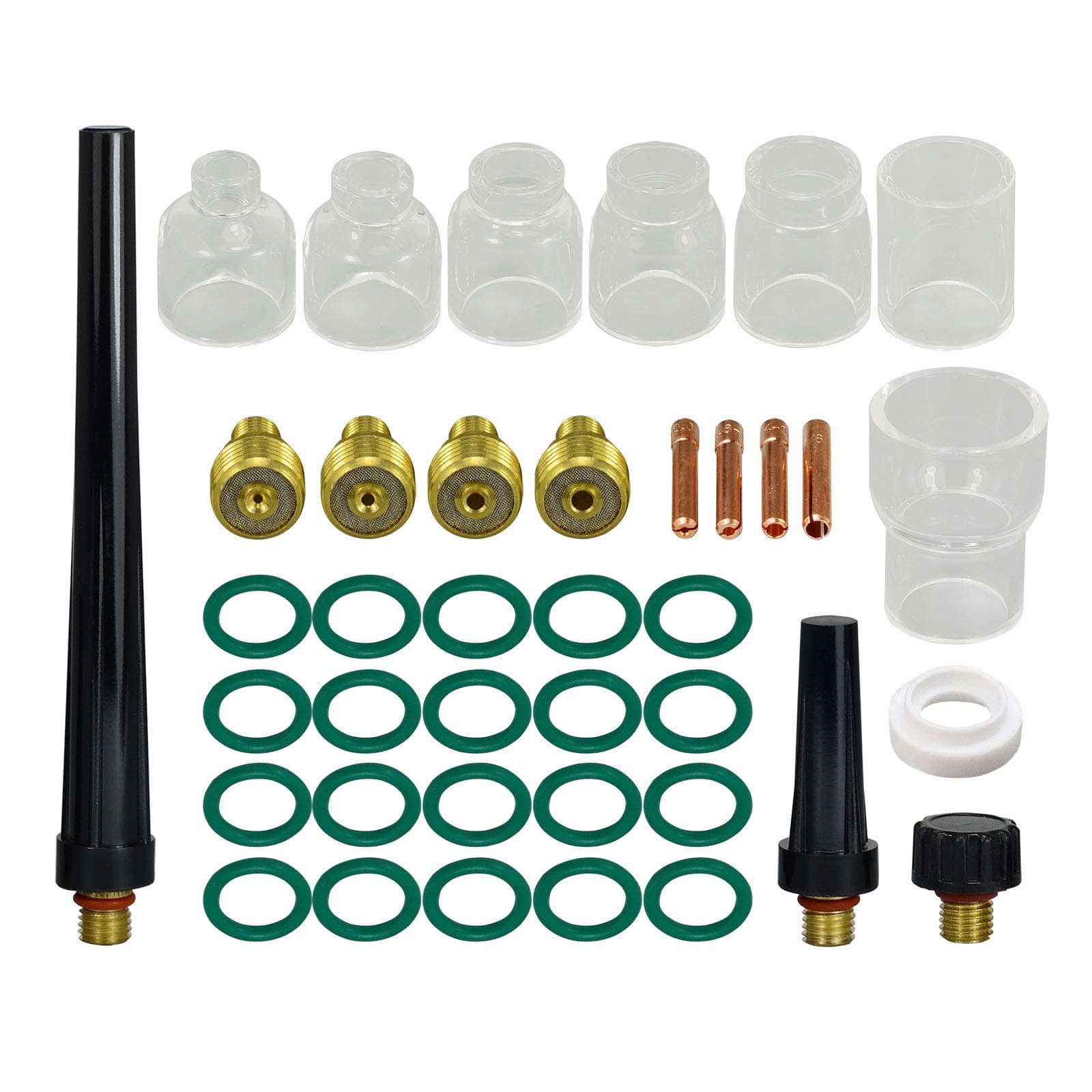 TIG Gas Lens Collet Bodies 13N 45V Series Quartz Nozzle Clear Glass Cups 10# 5/8" 16.0mm & 12# 13/16" 20.0mm 4# ~ 8# 53N Series for SR WP 9 20 25 TIG Welding Torch 39pcs