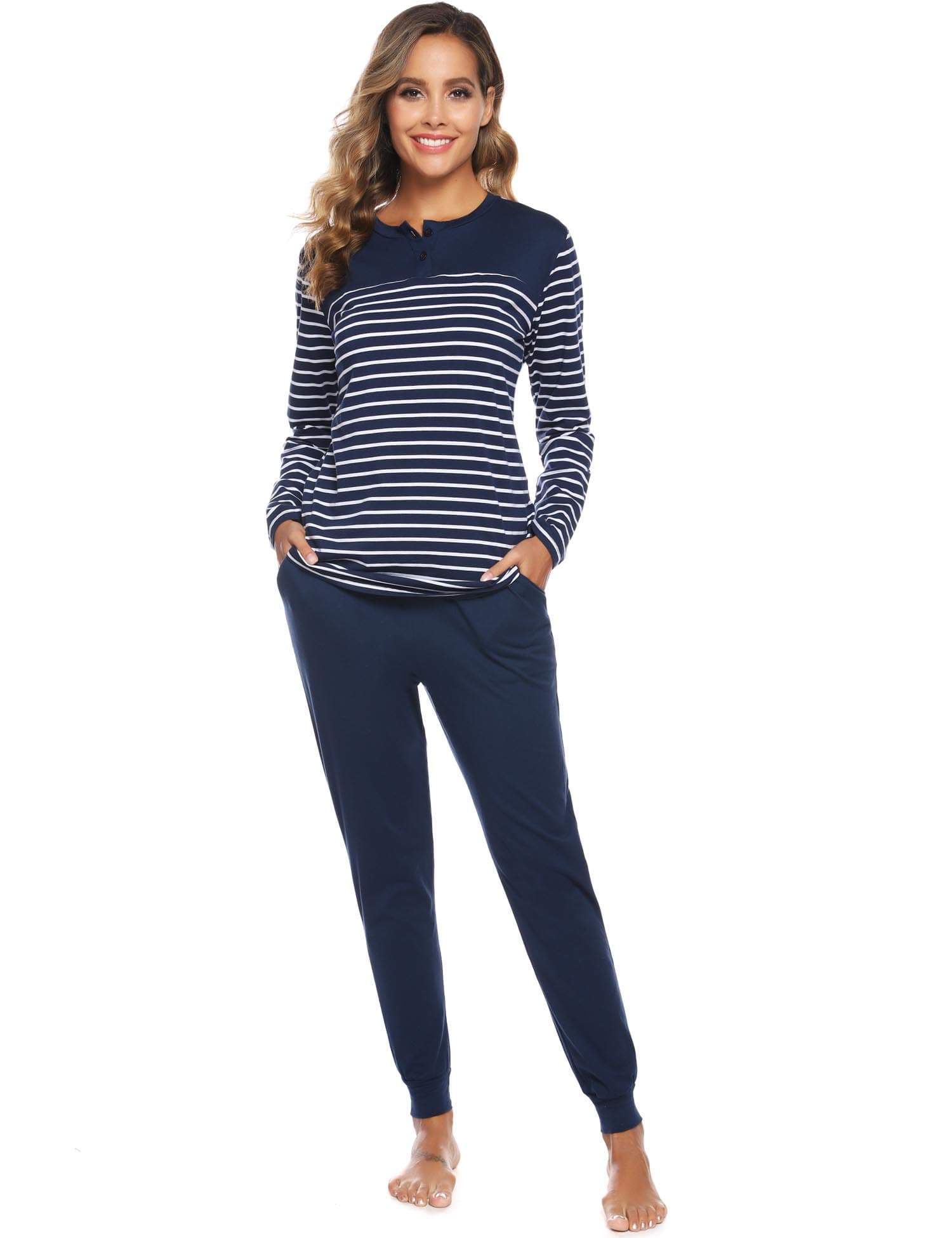 Arblove Womens Pyjama Sets Cotton Long Sleeve Loungewear Top & Bottom Ladies Pjs Nightwear