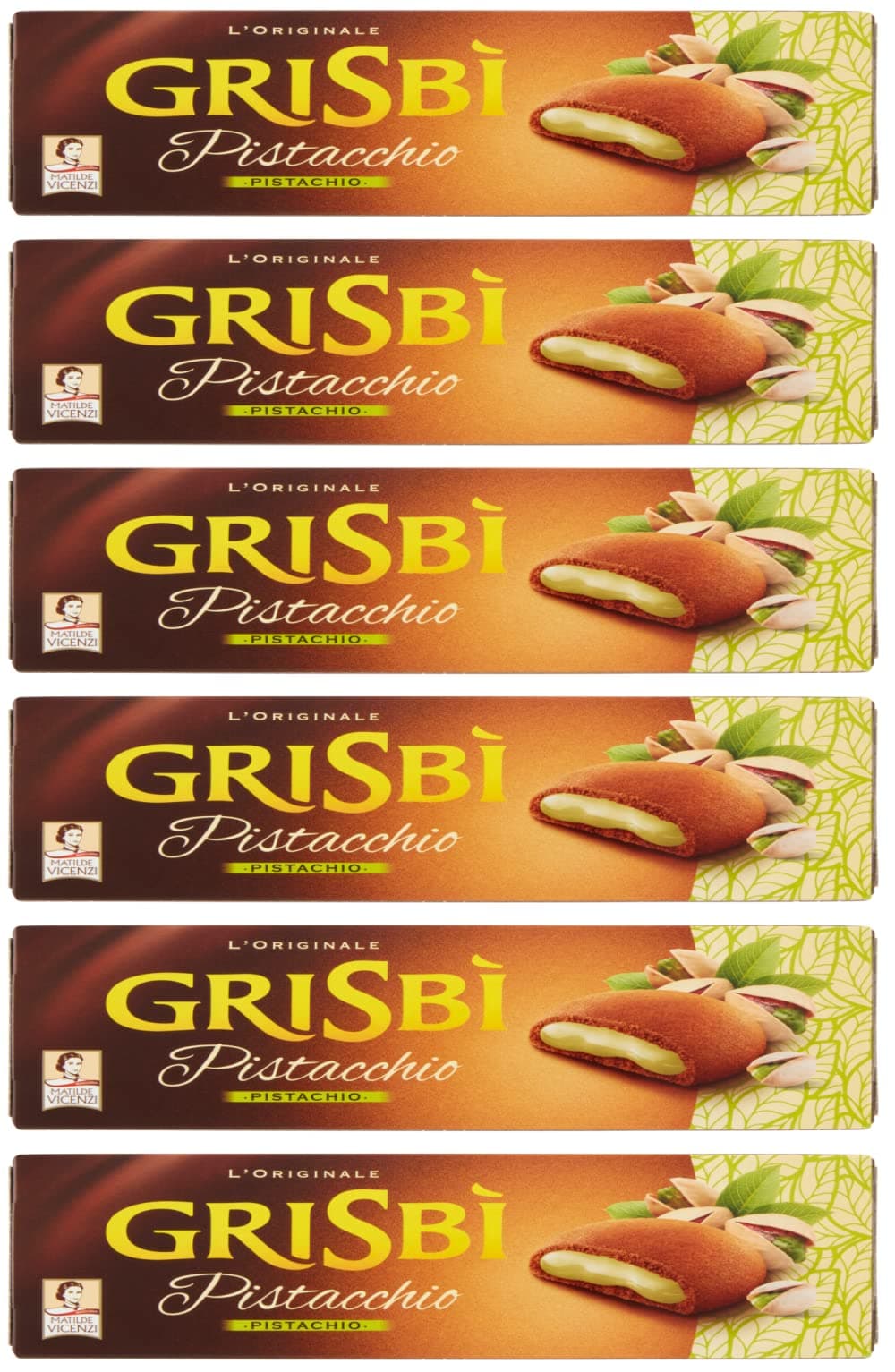 6X Matilde Vicenzi Grisbi Biscotti Pistacchio Biscuits Stuffed with Pistachio Cream 100% Italian Cookies 150g