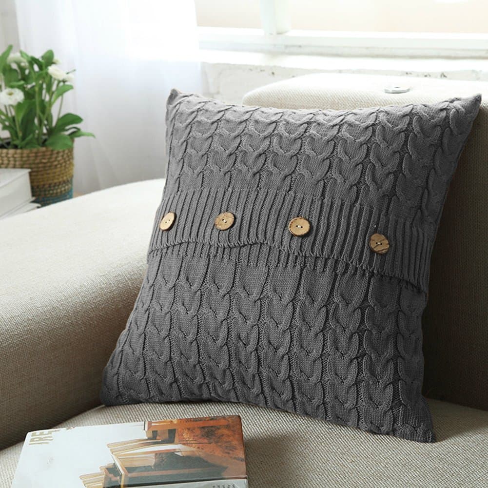 NuvoLe Home100% Cotton Knitted Cushion Cover, Soft & Cozy Gray Decorative Throw Pillow Cover Case for 20"x20" Pillow Insert(Cover Only)