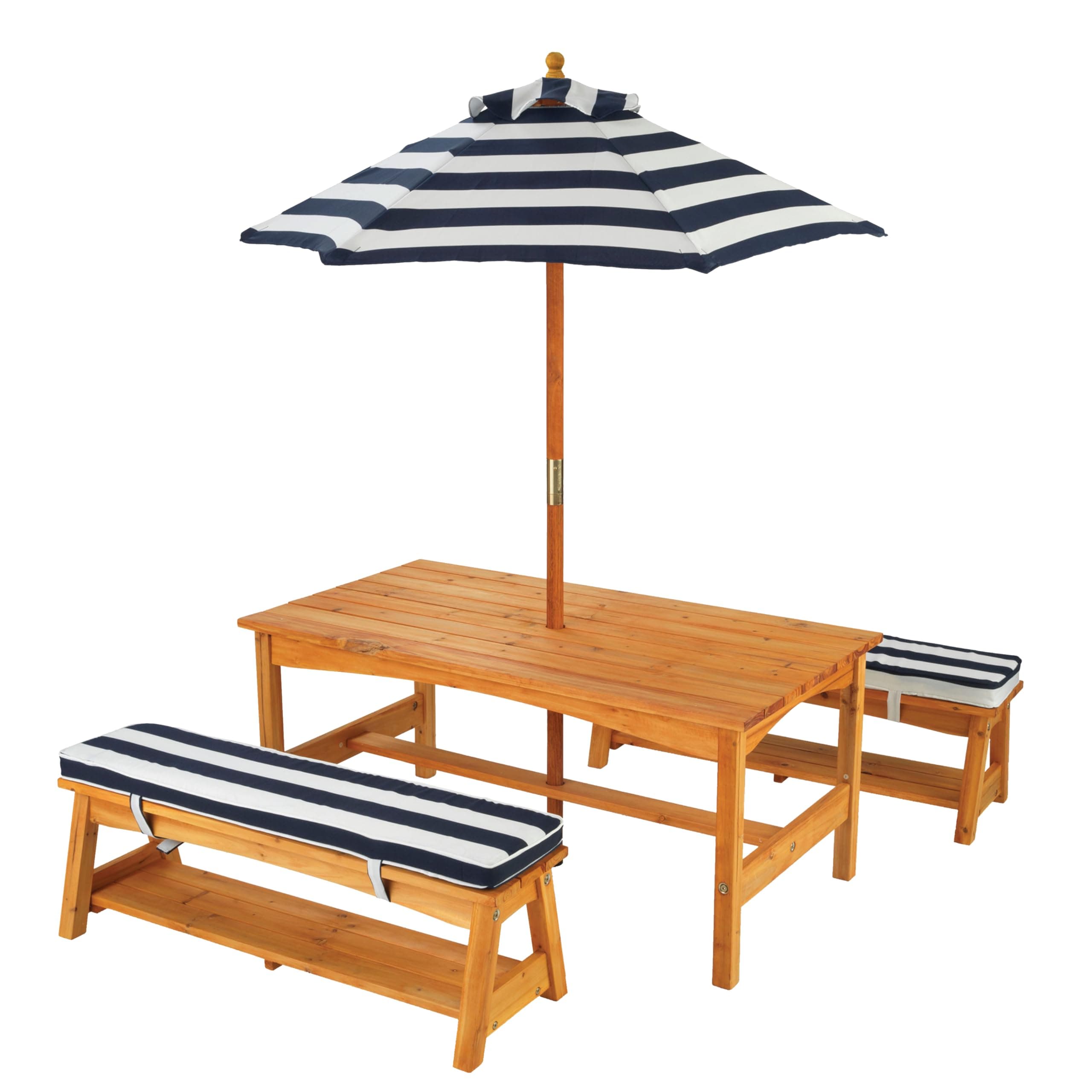 Kidkraft Outdoor Table And Chair Set With Cushions And Navy Stripes Brown, 00106