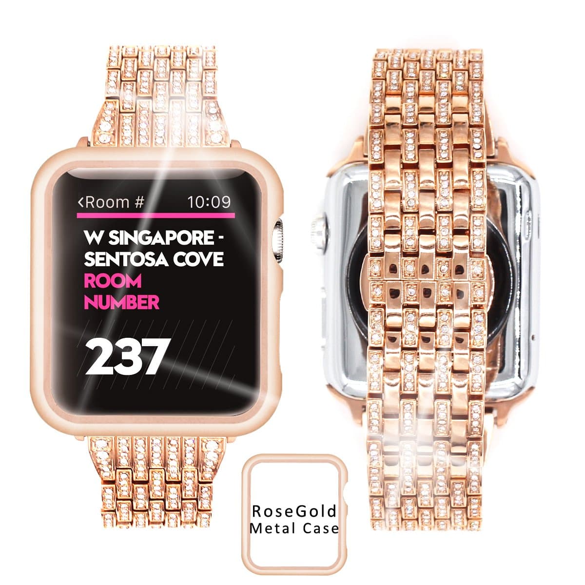 Ezzdo Apple Watch Diamond Band, Rhinestone Luxury Diamond Stainless Steel Replacement Bands for Apple Watch 38mm 42mm Series 1/2/3 (Rose Gold, 38mm)