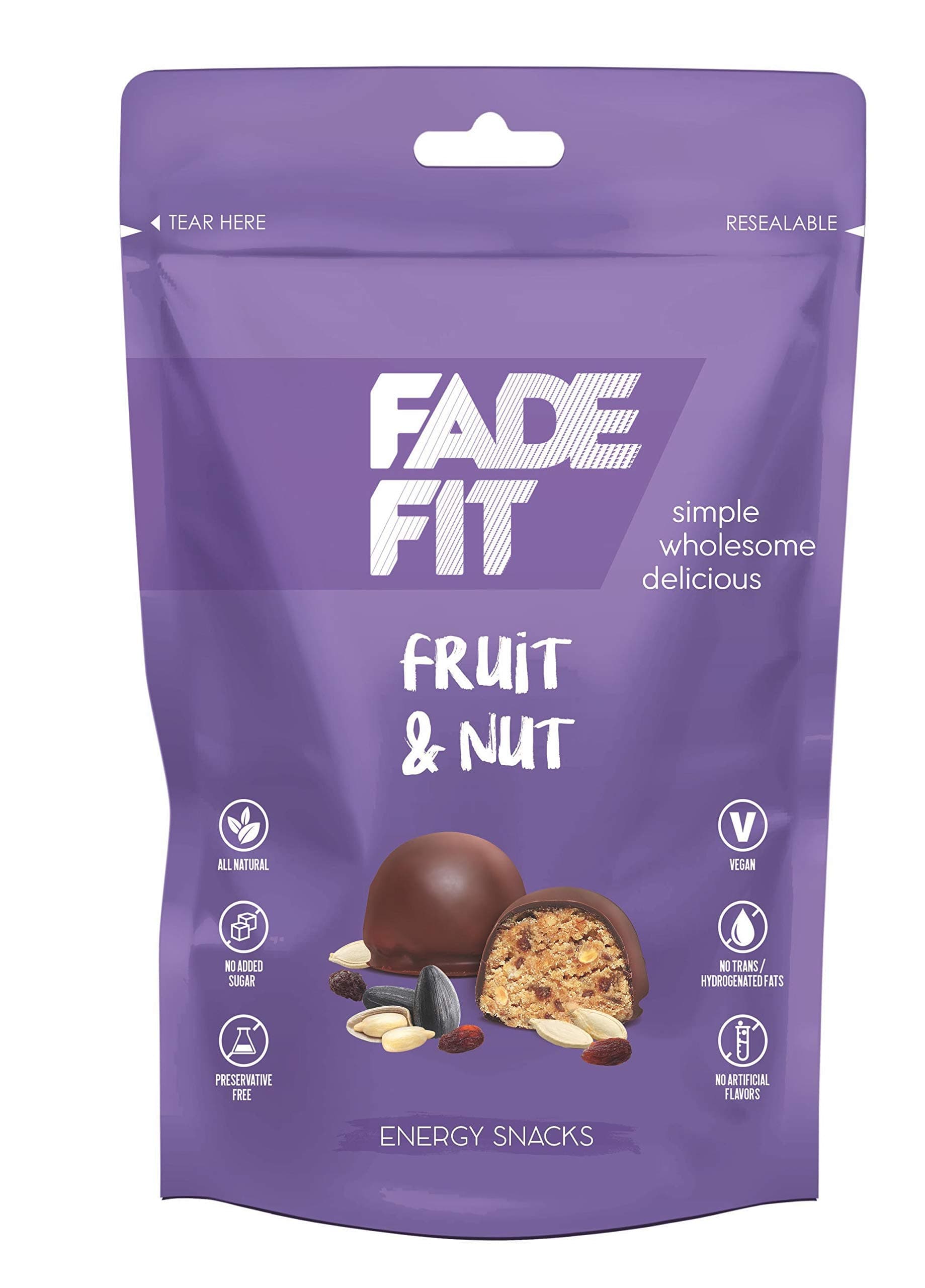 Fade FitEnergy Snack Fruit & Nuts 45 g - Nutrient-Rich Nutty Delight- Gluten-Free, Vegan, Non-GMO