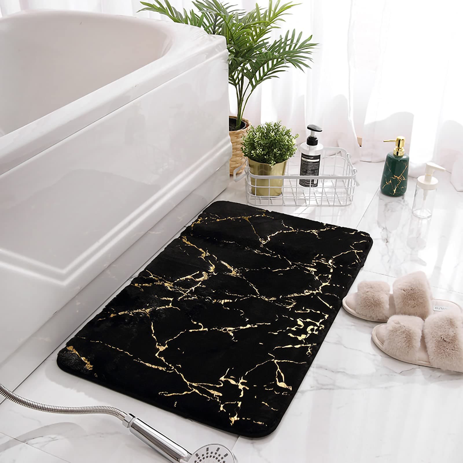 Eanpet Marble Bathroom Rugs Nonslip Black Gold Bathroom Mats Ultra Soft Washable Bath Mats for Bathroom Floor Mats Carpet Water Absorbent Shower Rug Decoration for Bedroom Living Room