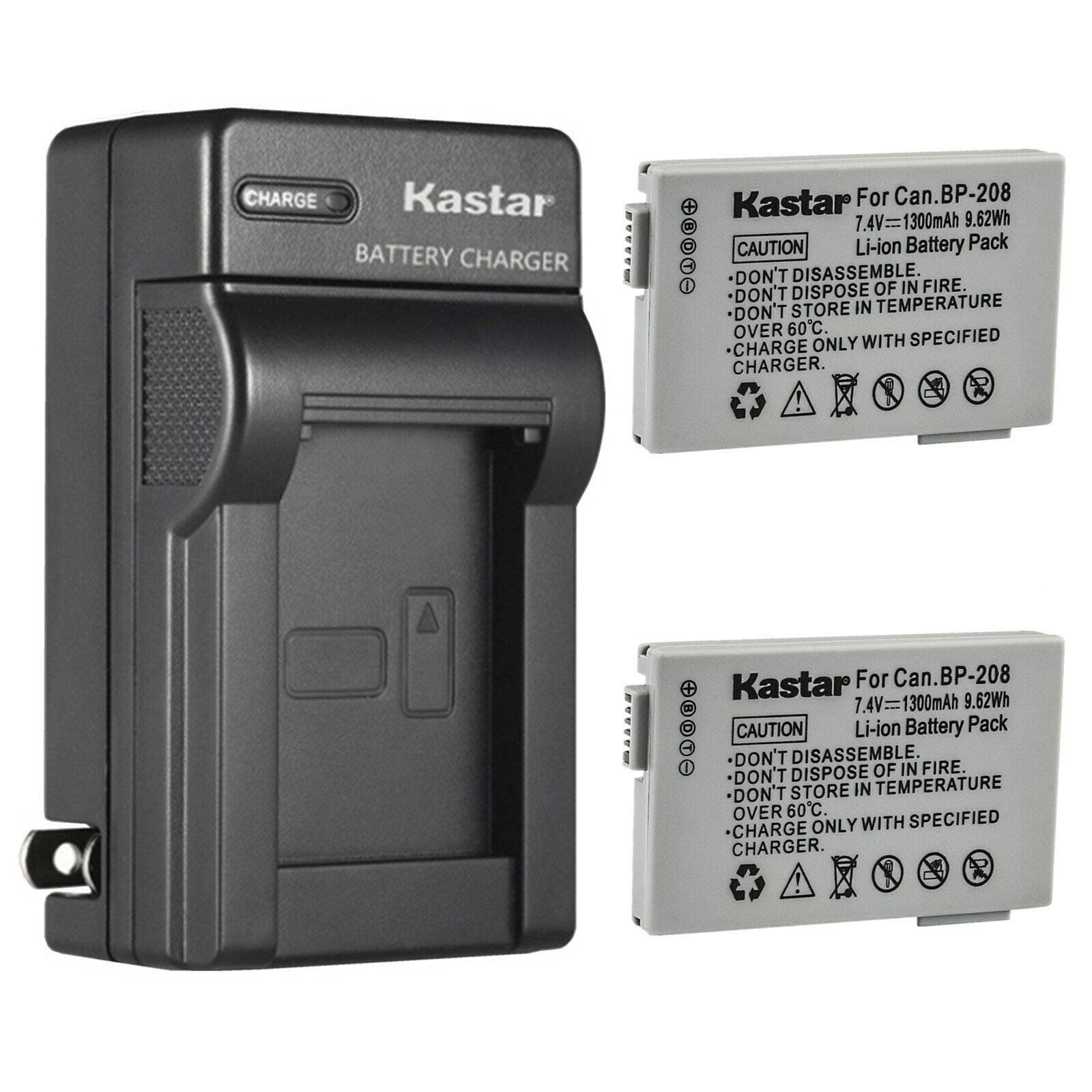 Kastar 2-Pack Battery and AC Wall Charger Replacement for Canon DC201, DC210, DC211, DC220, DC230, iViS DC22, iViS DC50, iViS DC200, Elura 100, FVM300, IXY DVS1, MVX1Si, MVX430, MVX450, MVX460 Cameras