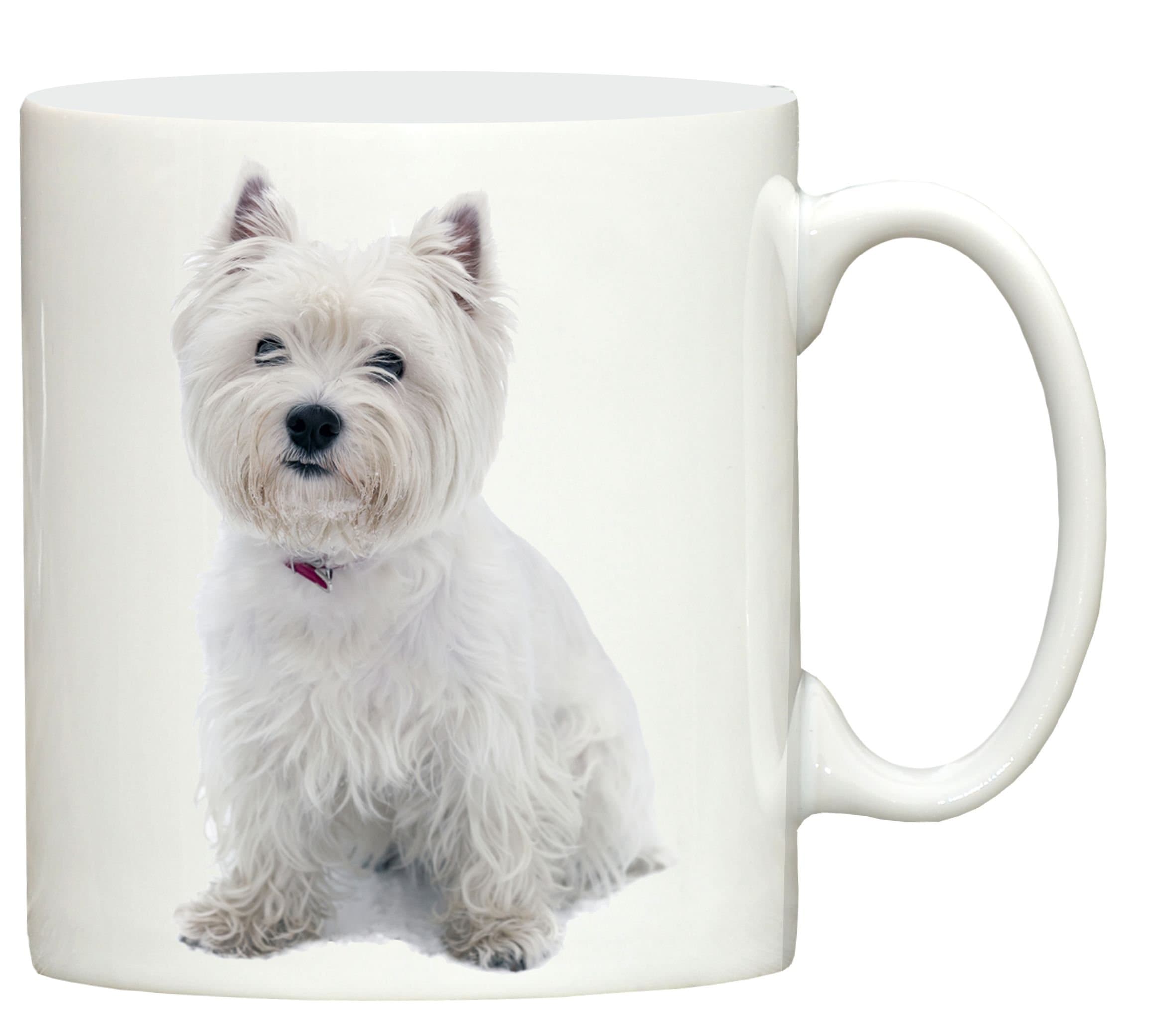 Dog ExhibitorWestie Dog Sitting design hand printed ceramic mug printed in the UK merchandise, great for tea, coffee and most hot or cold beverages.