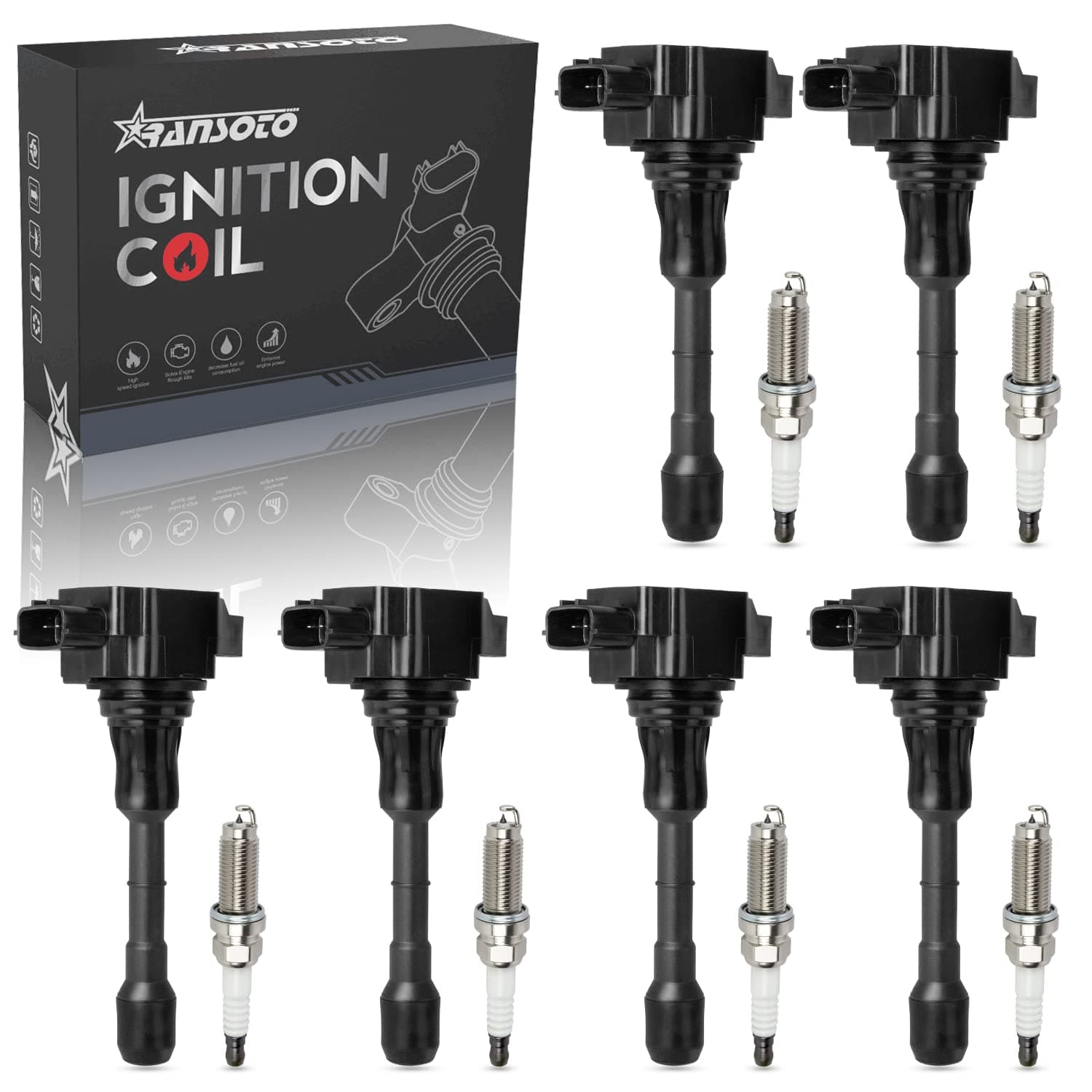 Ignition Coil Pack & Iridium Spark Plugs Compatible with Nissan Altima Maxima Murano Infiniti EX35 FX35 G25 G35 Q50 QX60 3.5L 2009 2010 2011 2012 2013 2014 2015 2016 2017 Replaces UF550 Set of 6