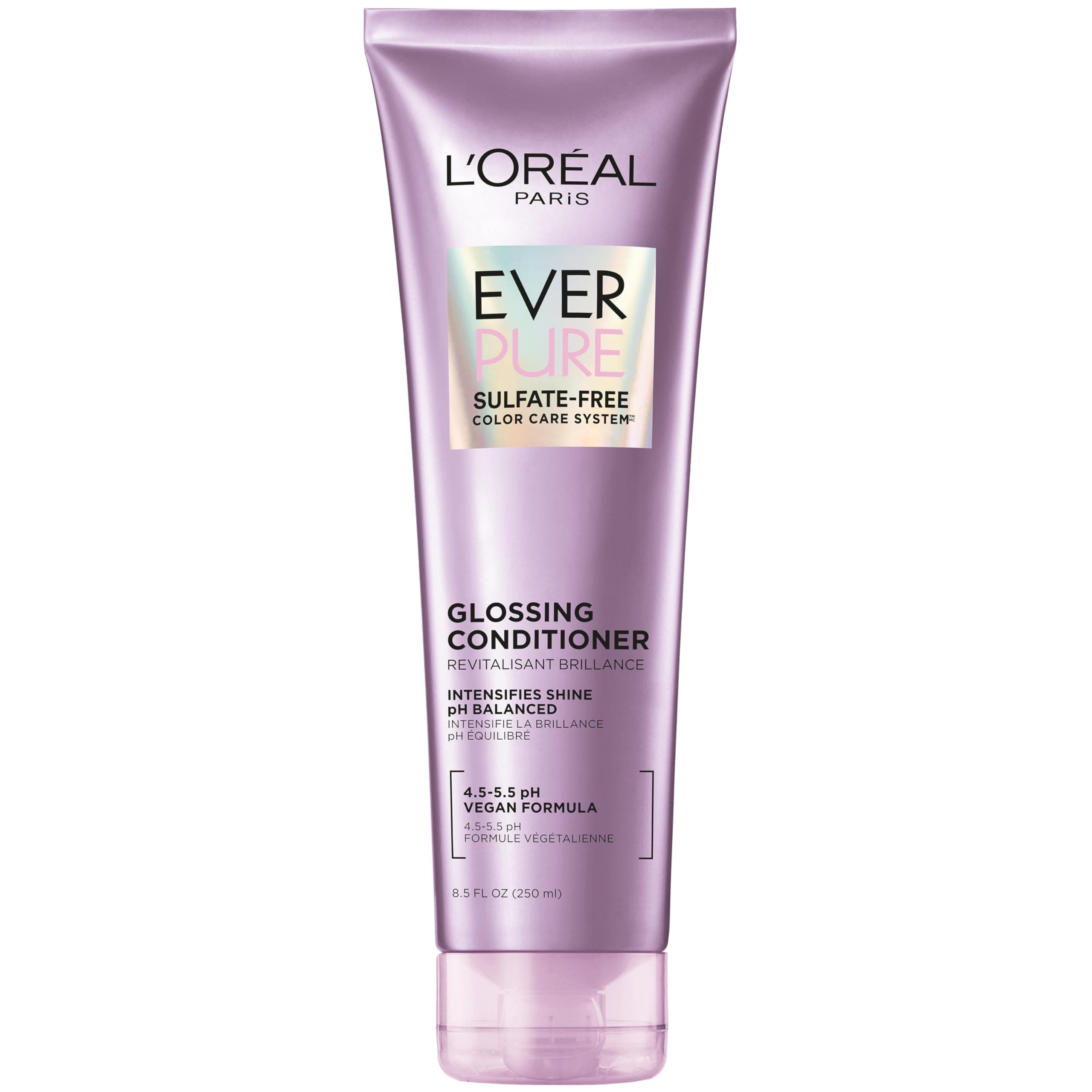L'Oreal Paris Sulfate Free Glossing Conditioner, Intensifies Hair Shine & Smoothness, pH Balanced & Argan Oil Infused Vegan Hair Care, EverPure, 8.5 Fl Oz
