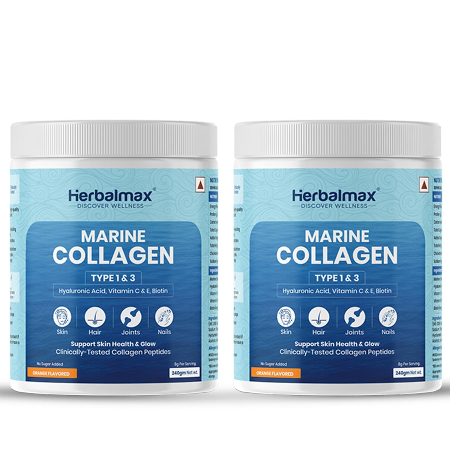 Herbal max Hydrolyzed Marine Collagen Supplement - 480g With Hyaluronic Acid, Vitamin C & E, Biotin Supports Healthy Skin, Hair, Nails, Bone & Joint | Type 1 and Type 3 Collagen Peptides |