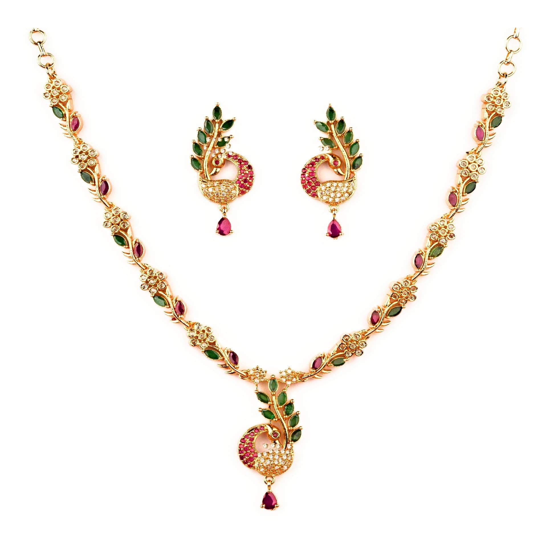 SasitrendsTraditional Micro Gold Plated American Diamond Stone Designer Jewellery Set for Women & Girls…