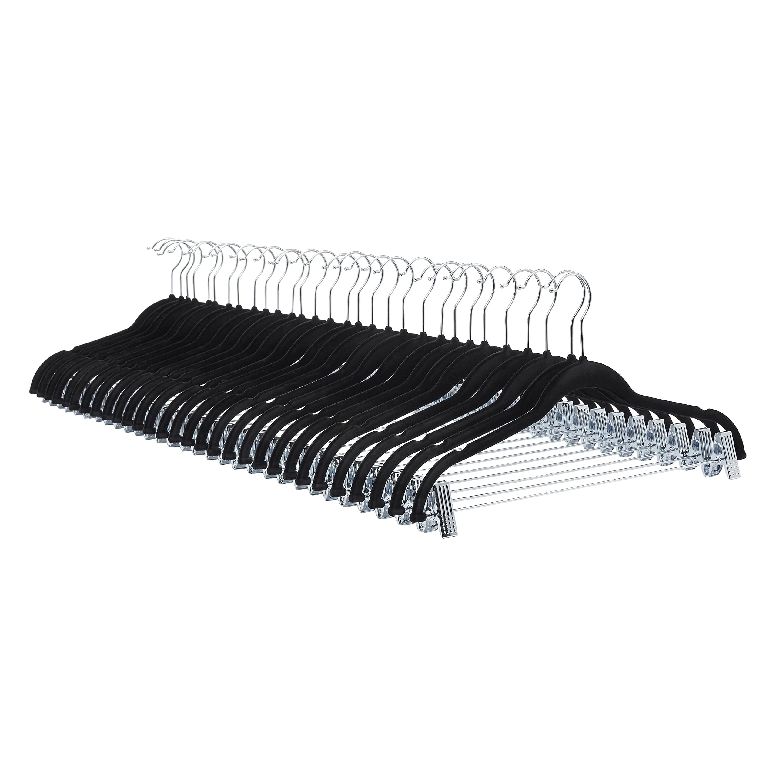 Amazon Basics Velvet Skirt Hangers with Clips, Pack of 24, Black