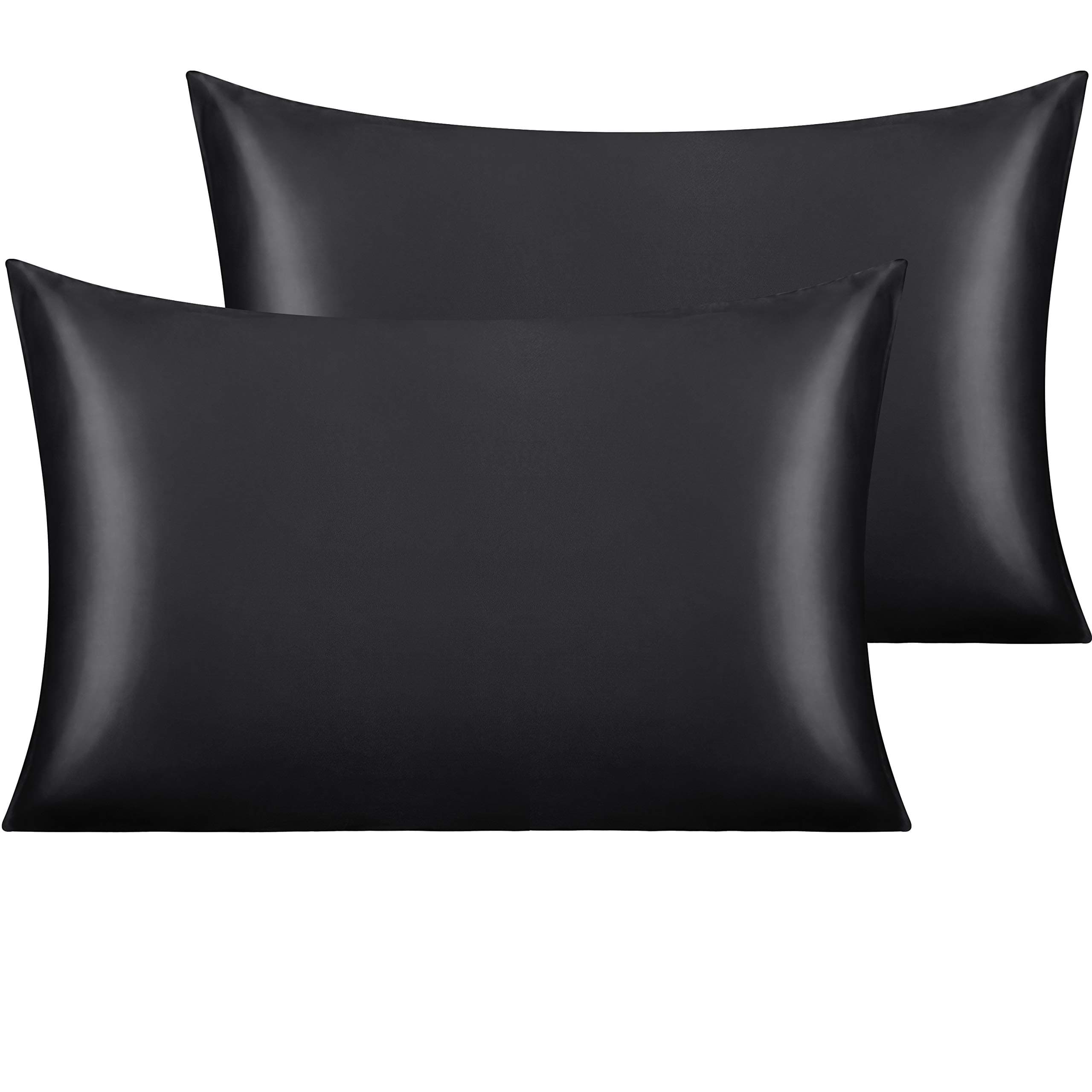 Silk Satin Pillowcases - Satin Pillowcase for Hair and Skin, Pillow Cases 2 Pack with Envelope Closure, 50x75 cm, Black