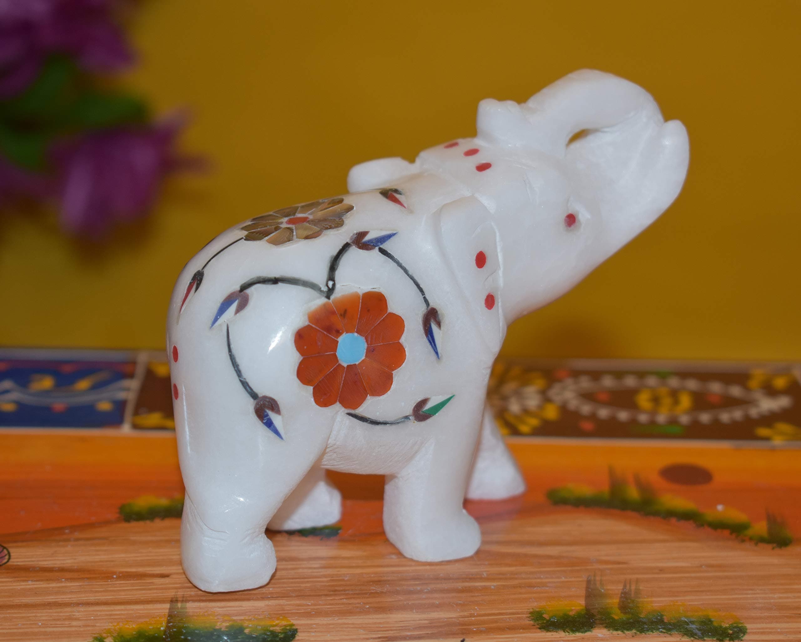 KunhaR Natural Marble Elephant Figurine | Marble Elephant showpiece - Size 3 Inch