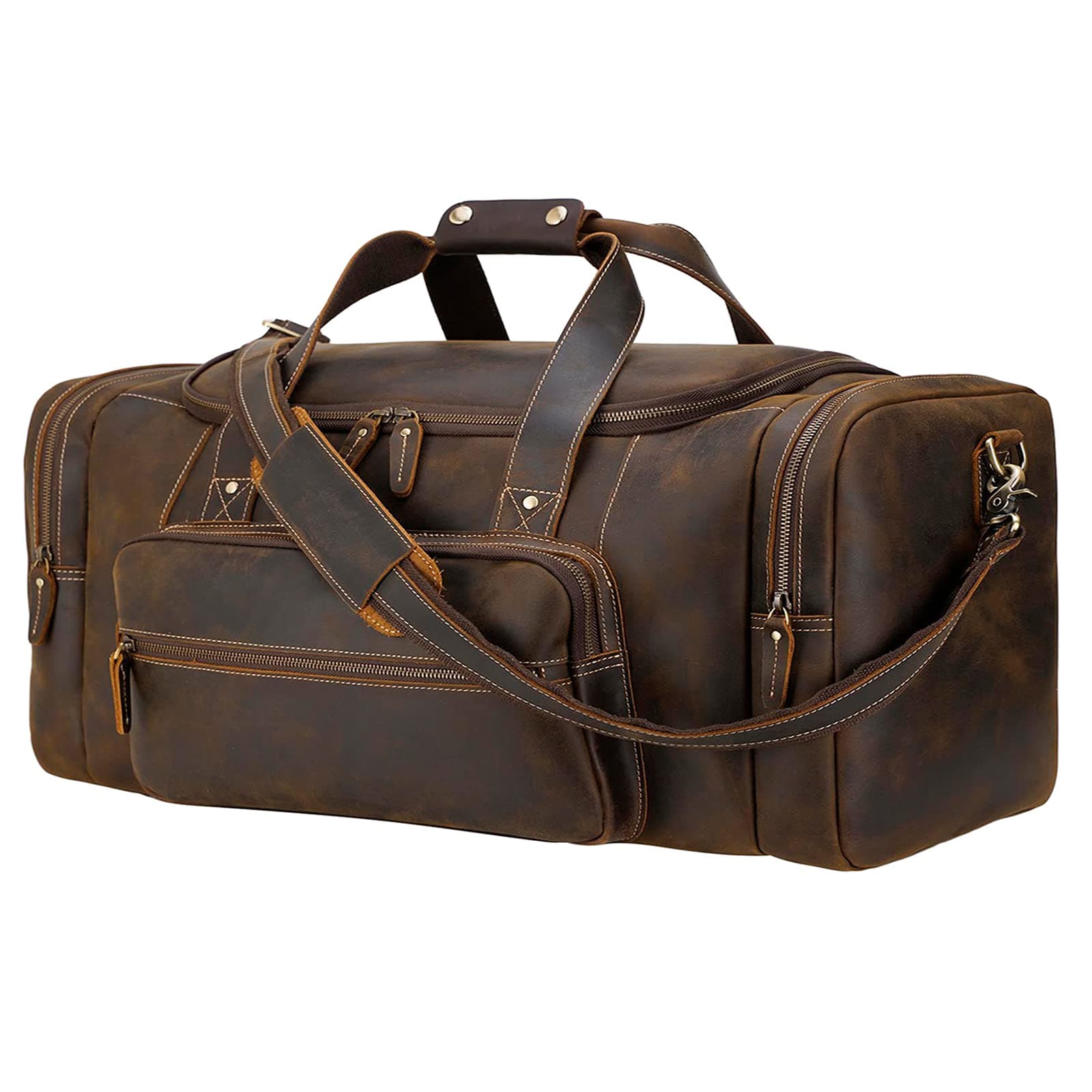 Polare 23" Full Grain Cowhide Leather Gym Duffle Weekender Overnight Travel Duffel Bag For Men
